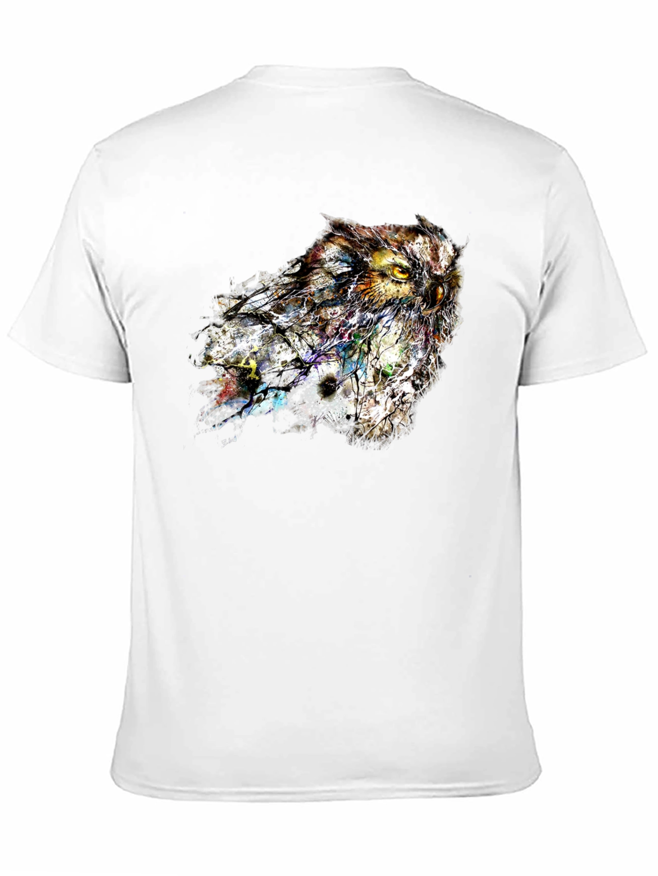 Black Abstract Owl Graphic Tee - Stylish Men's Black T-Shirt view 11