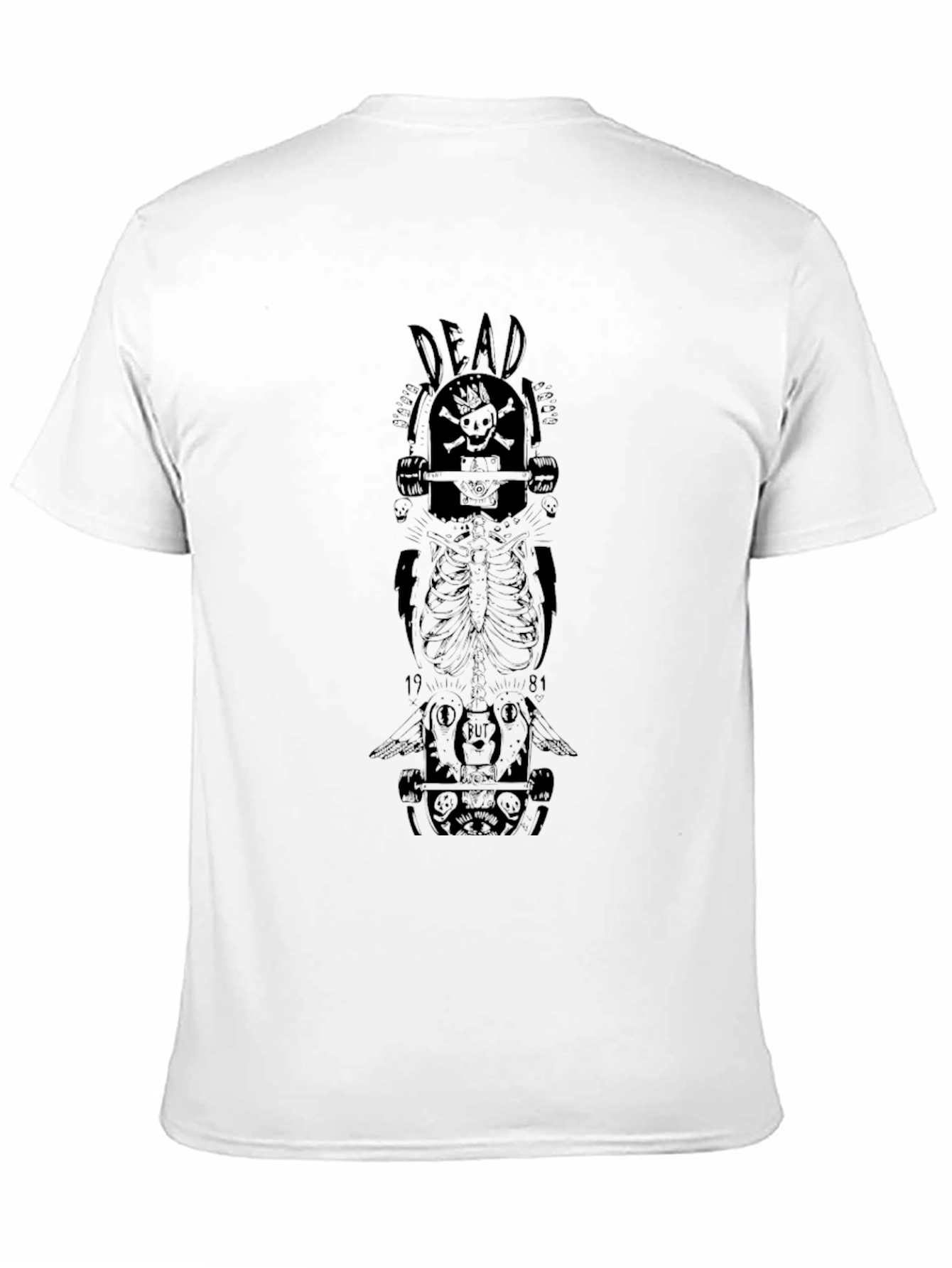 Black Skull Skateboard Graphic Tee - Black Cotton view 11