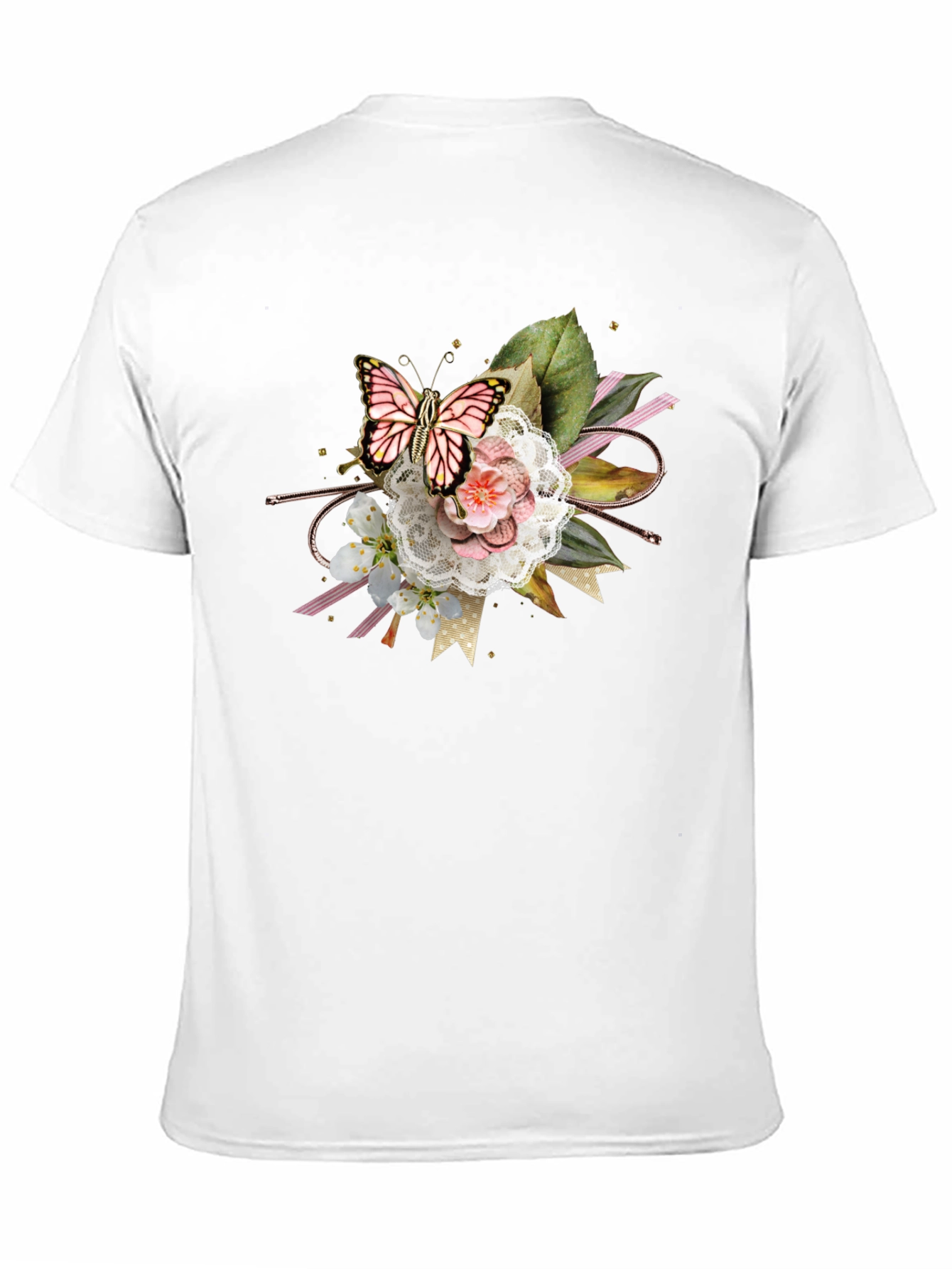Black Butterfly Floral Graphic Tee - Black Cotton Blend view 11