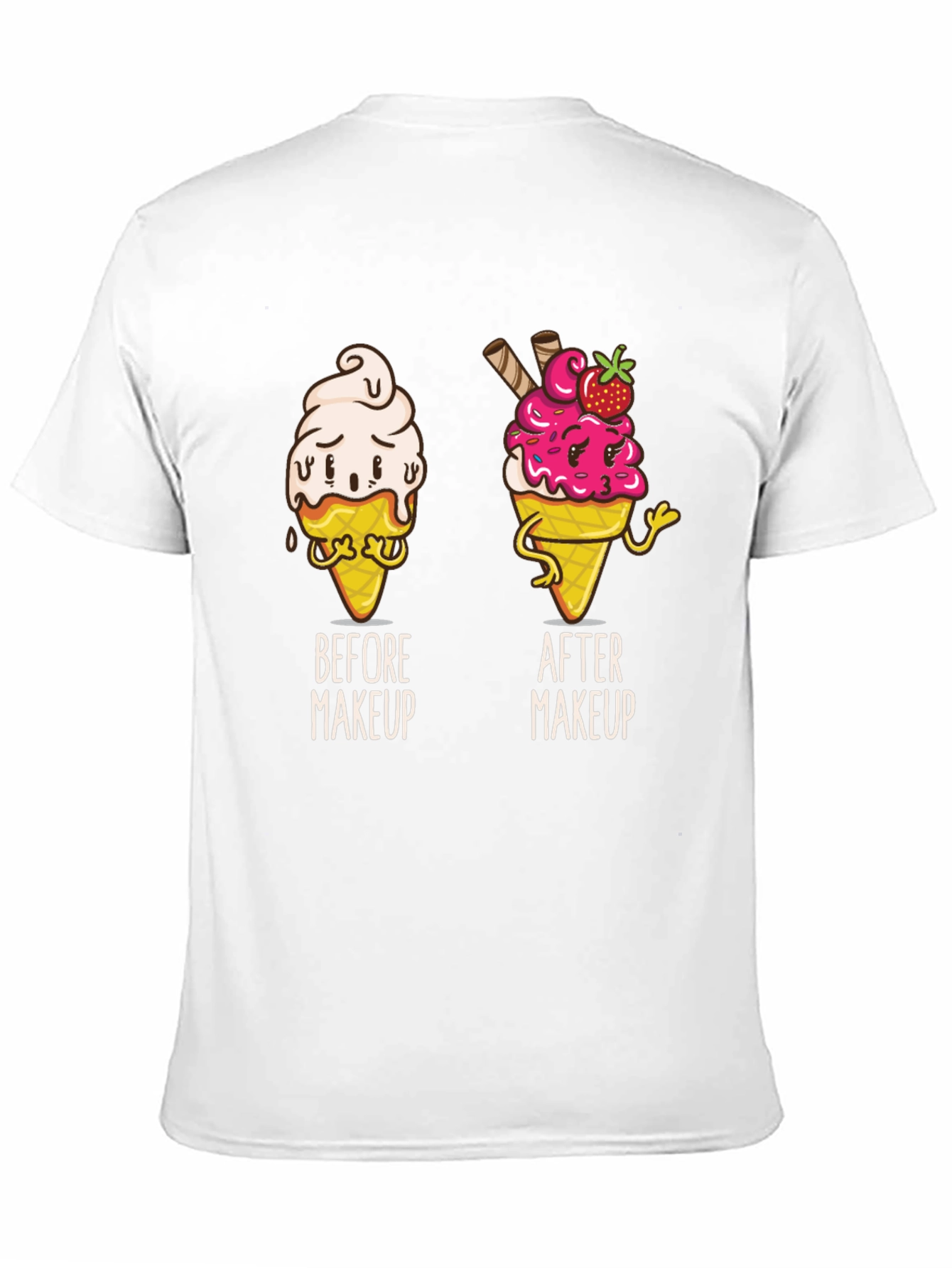 Black Funny Ice Cream Before and After Makeup T-Shirt view 11