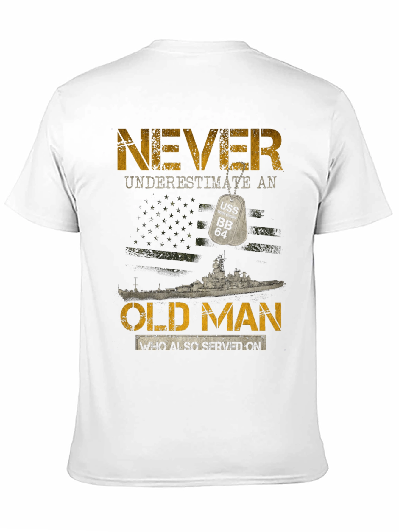 Black Never Underestimate an Old Man USS BB 64 T-Shirt view 11