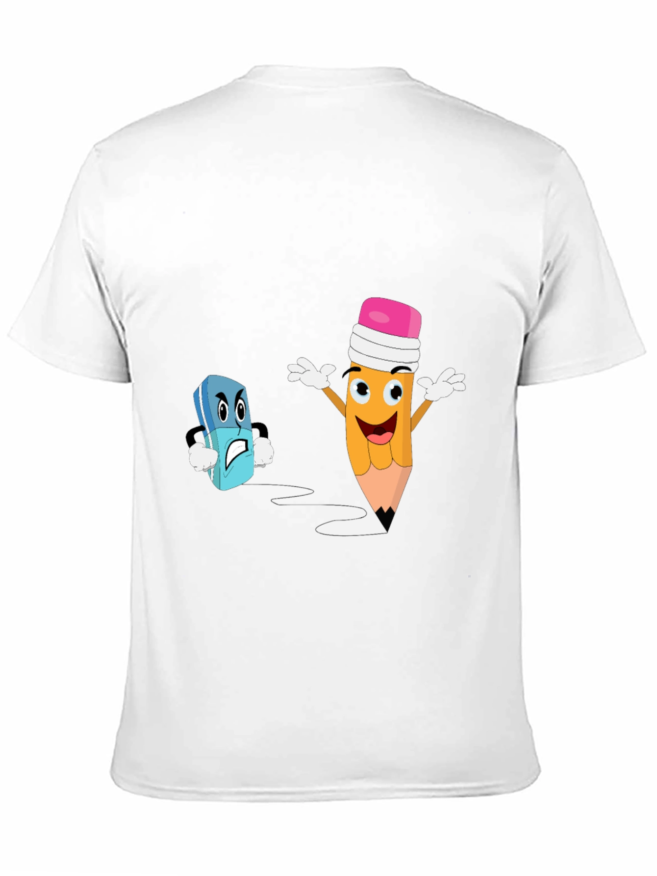 Black Funny Pencil vs Eraser Cartoon Black T-Shirt view 11