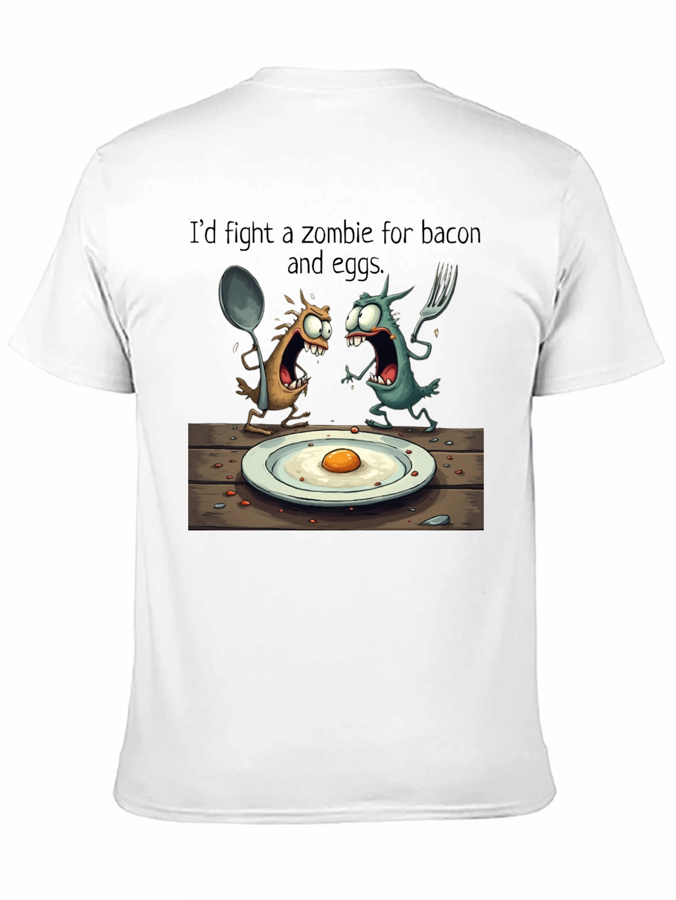 Black Zombie Bacon & Eggs T-Shirt: Funny Cartoon Foodie Tee view 11