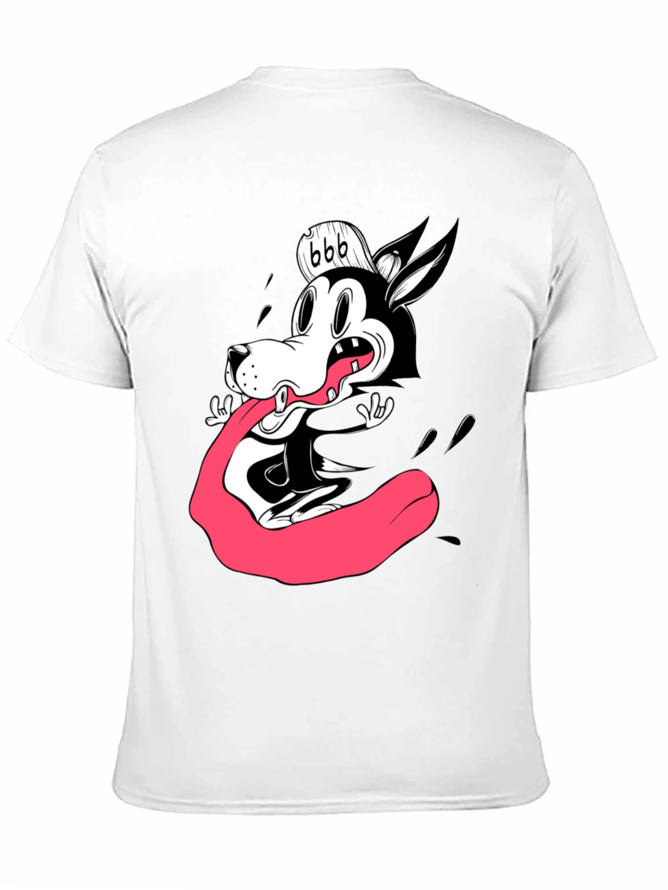 Black Cartoon Wolf Graphic Tee - Black Cotton T-Shirt view 11