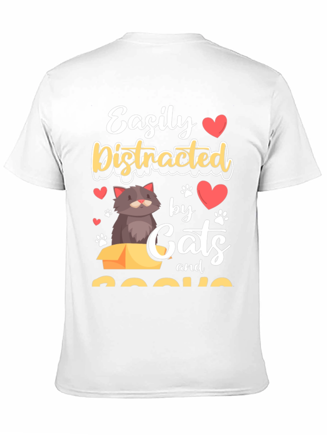 Black Easily Distracted by Cats and Books T-Shirt view 11
