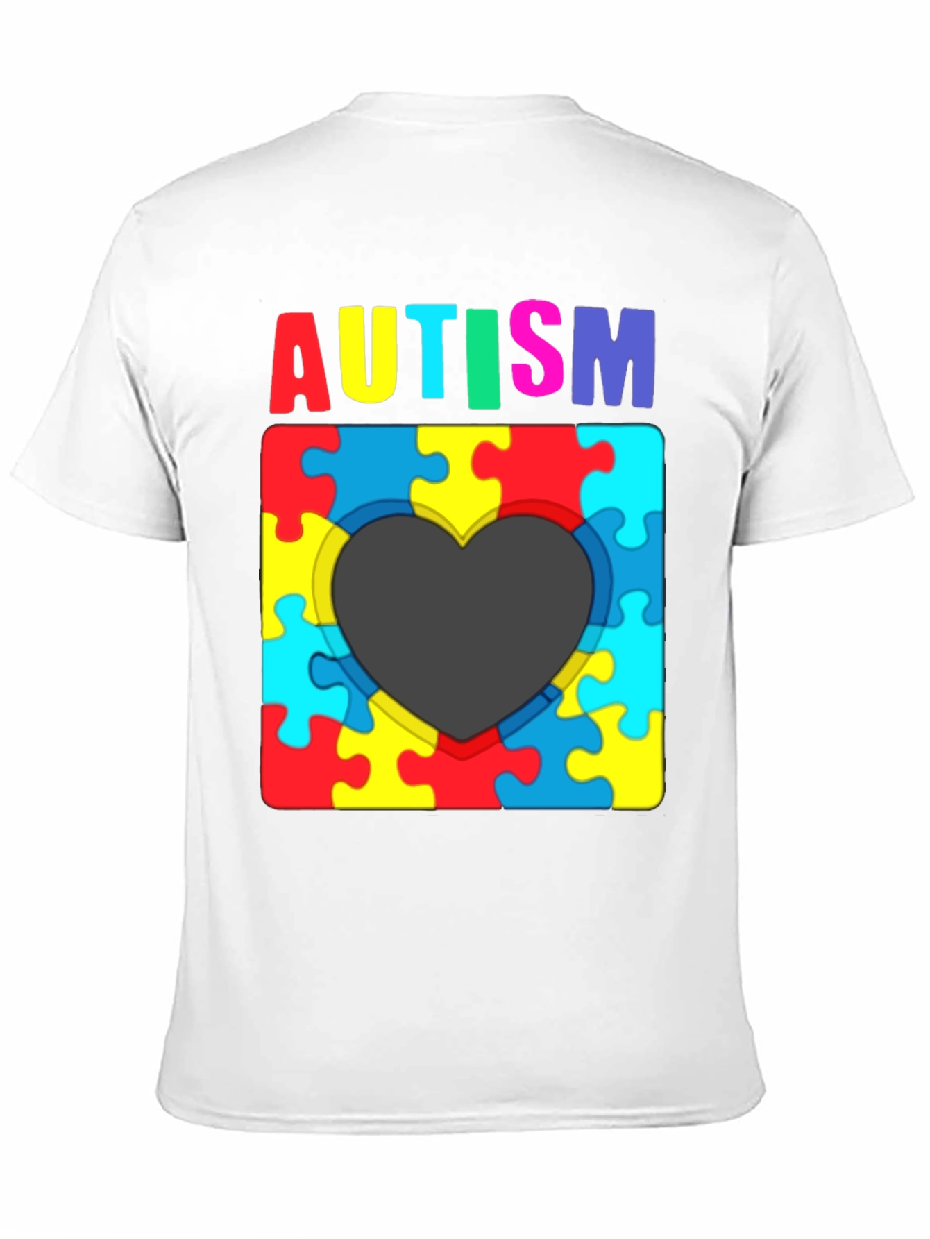 Black Autism Awareness Puzzle Heart T-Shirt view 11