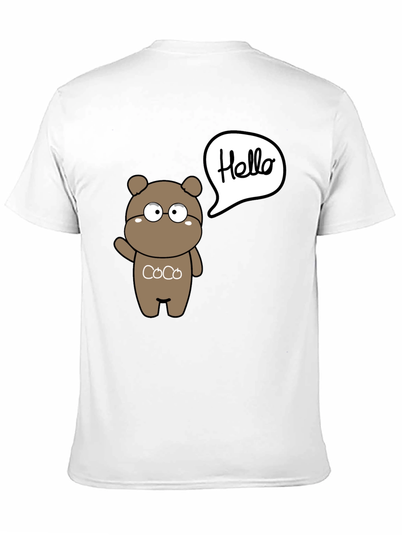 Black Cute Cartoon Bear Hello Graphic Black T-Shirt view 11