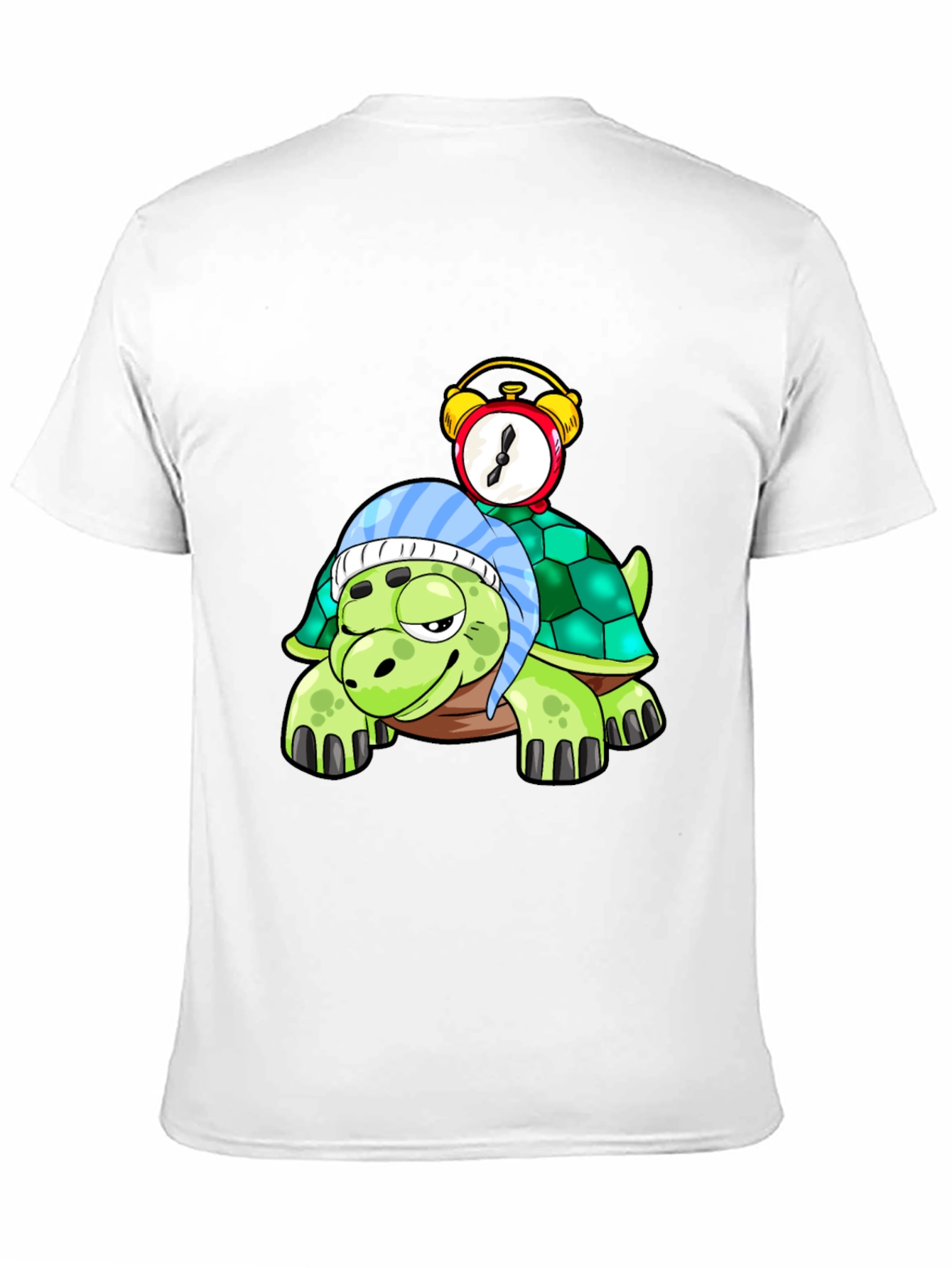 Black Cartoon Turtle with Alarm Clock T-Shirt view 11