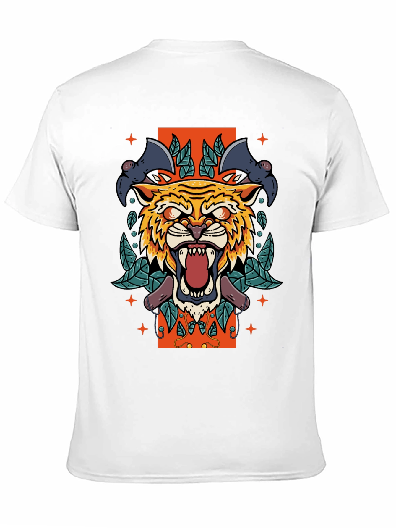 Black Tiger & Bats Graphic Print Black T-Shirt view 11