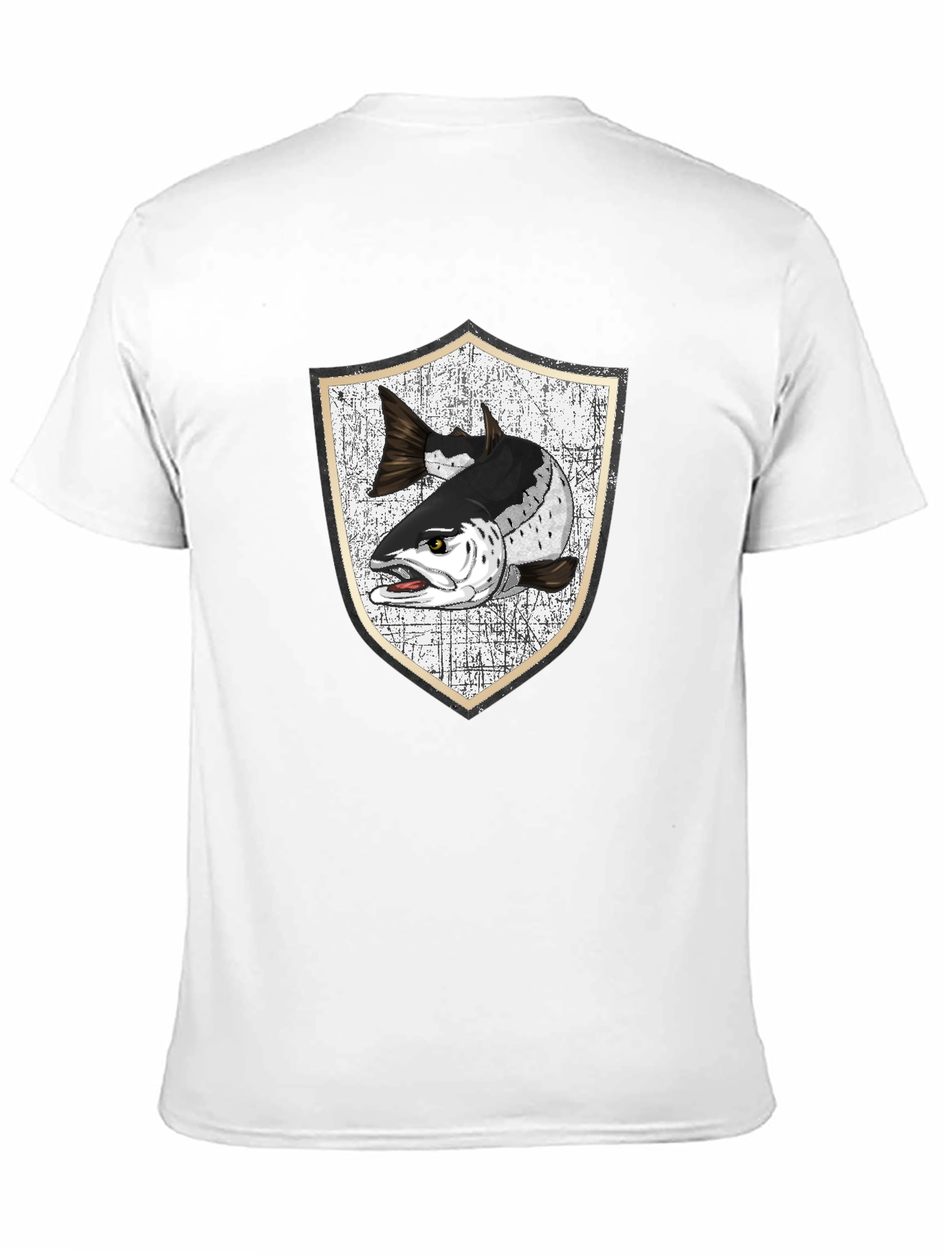 Men's Black T-Shirt with Fish Crest Graphic - 11