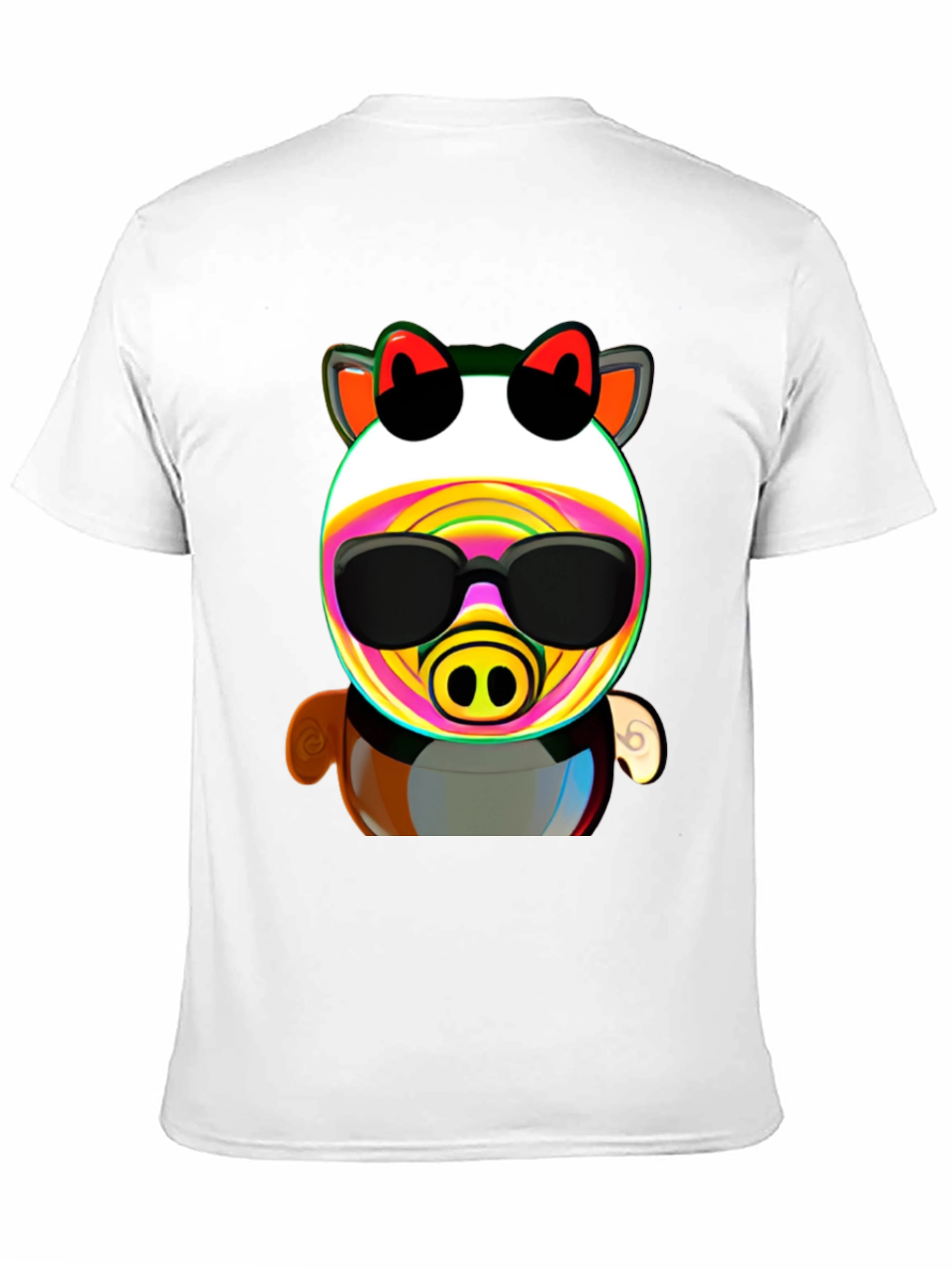 Black Cartoon Pig in Sunglasses Graphic Tee - Black view 11