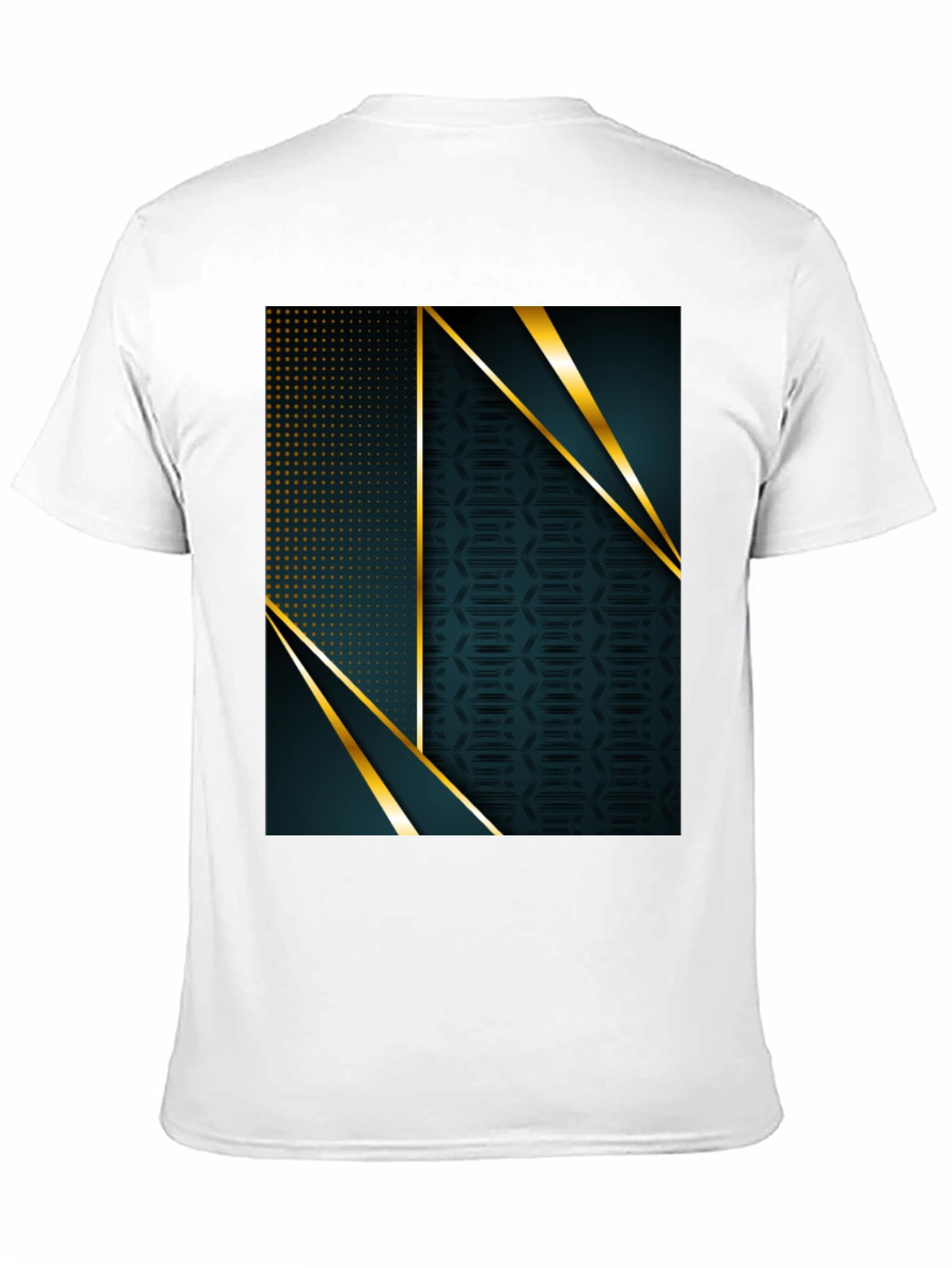 Black Stylish Geometric Gold Accent Black T-Shirt view 11