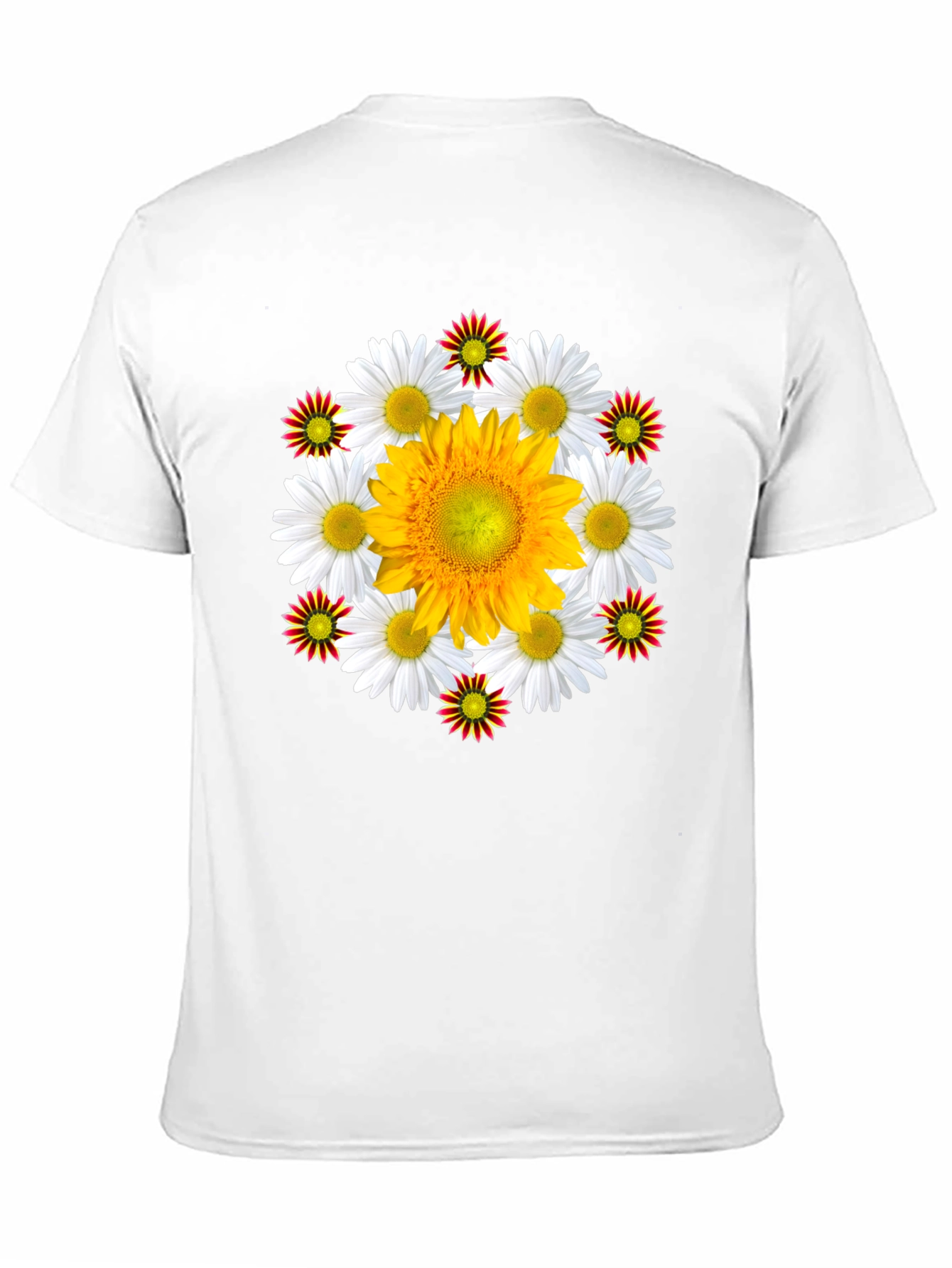 Black Floral T-Shirt: Sunflower & Daisy Design view 11