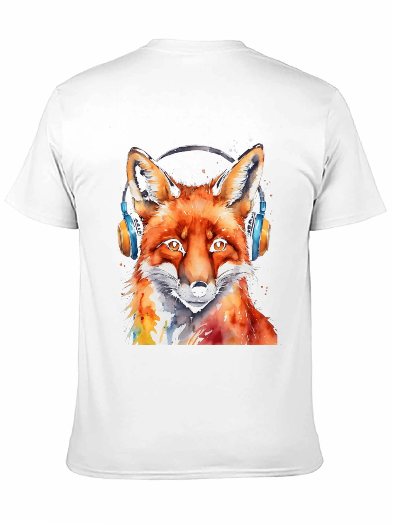 Black Cool Fox Headphones T-Shirt view 11