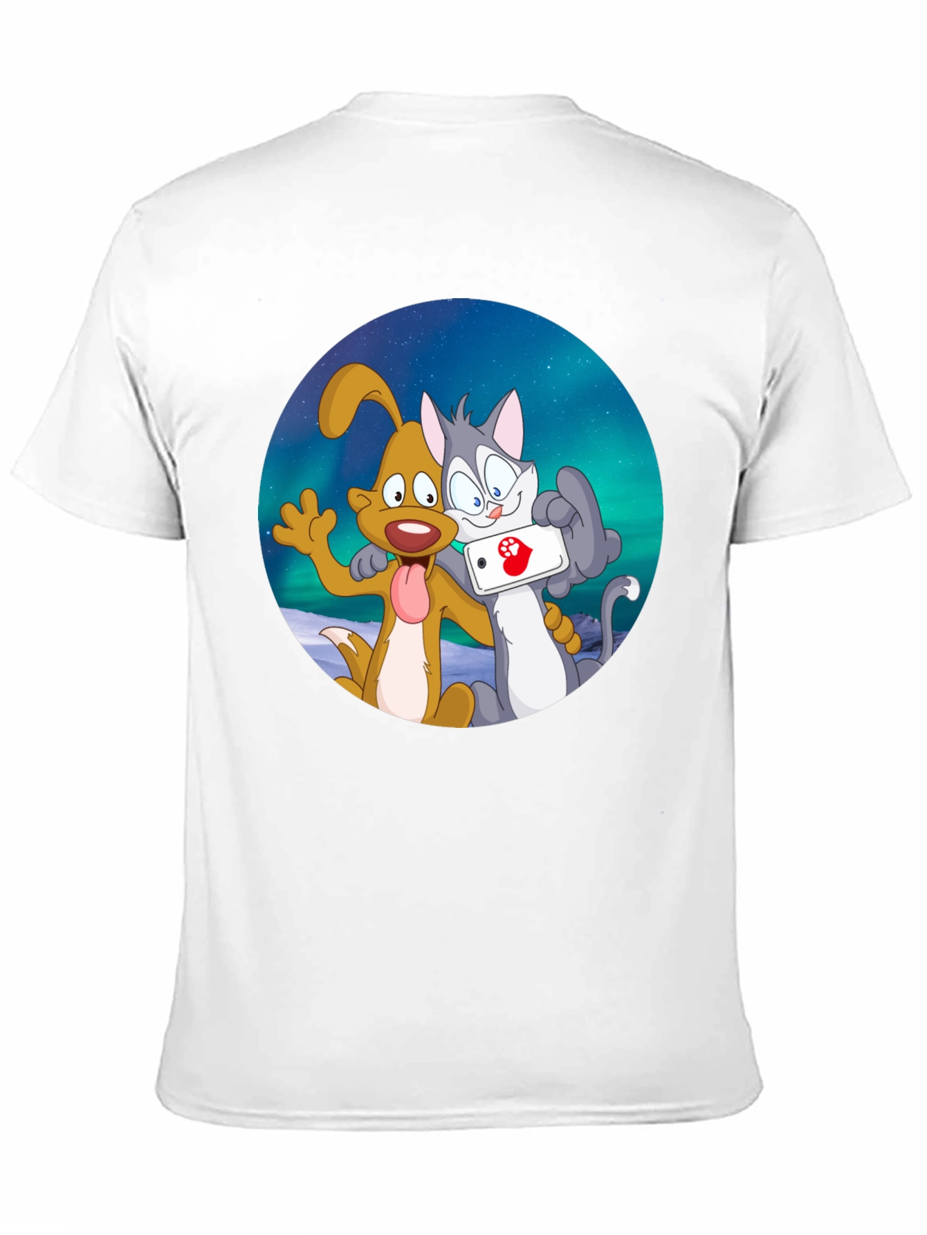 Black Cartoon Dog and Cat Selfie Black T-Shirt view 11