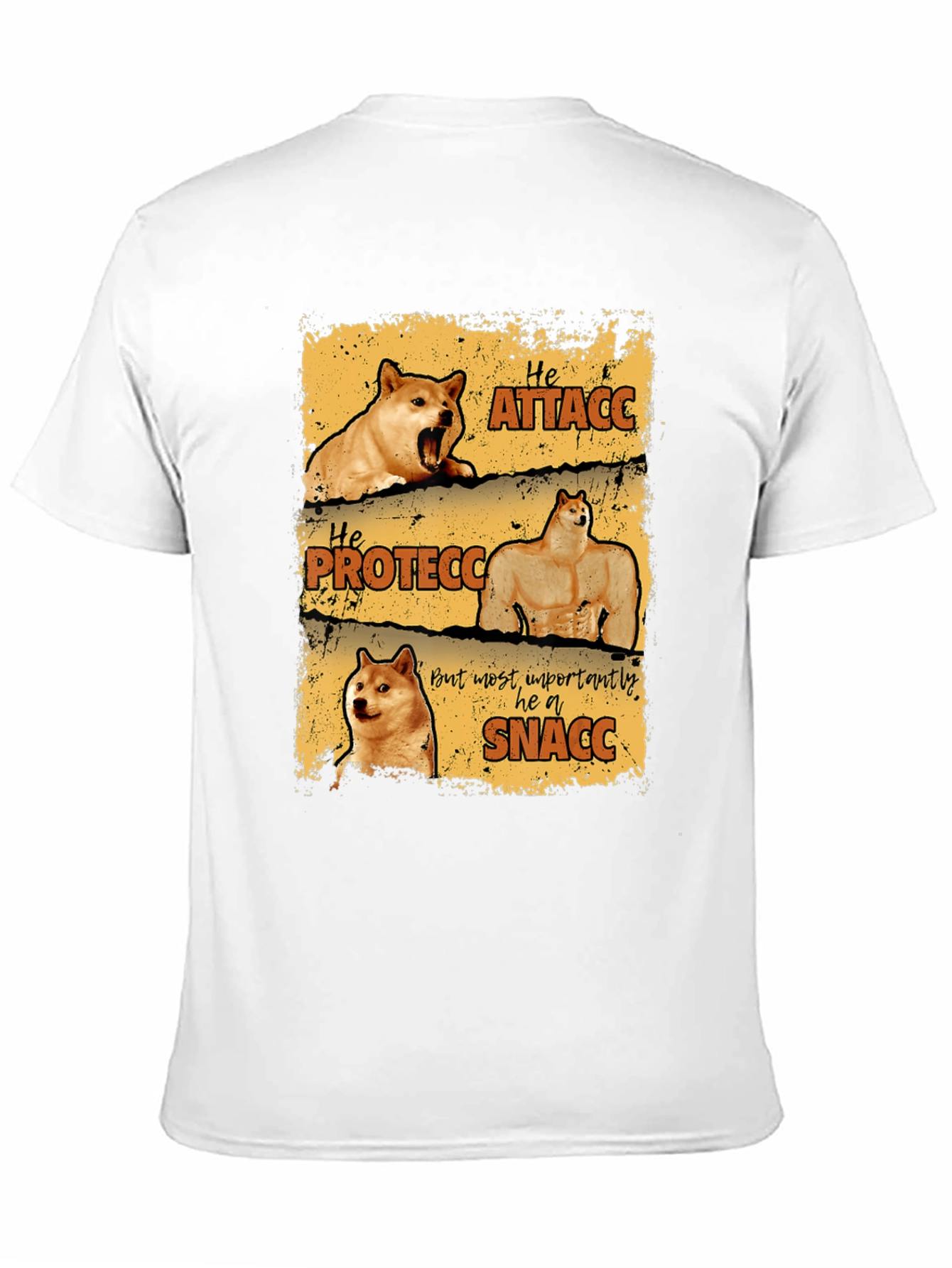 Black He Protecc Attacc Snacc Doge Meme T-Shirt view 11