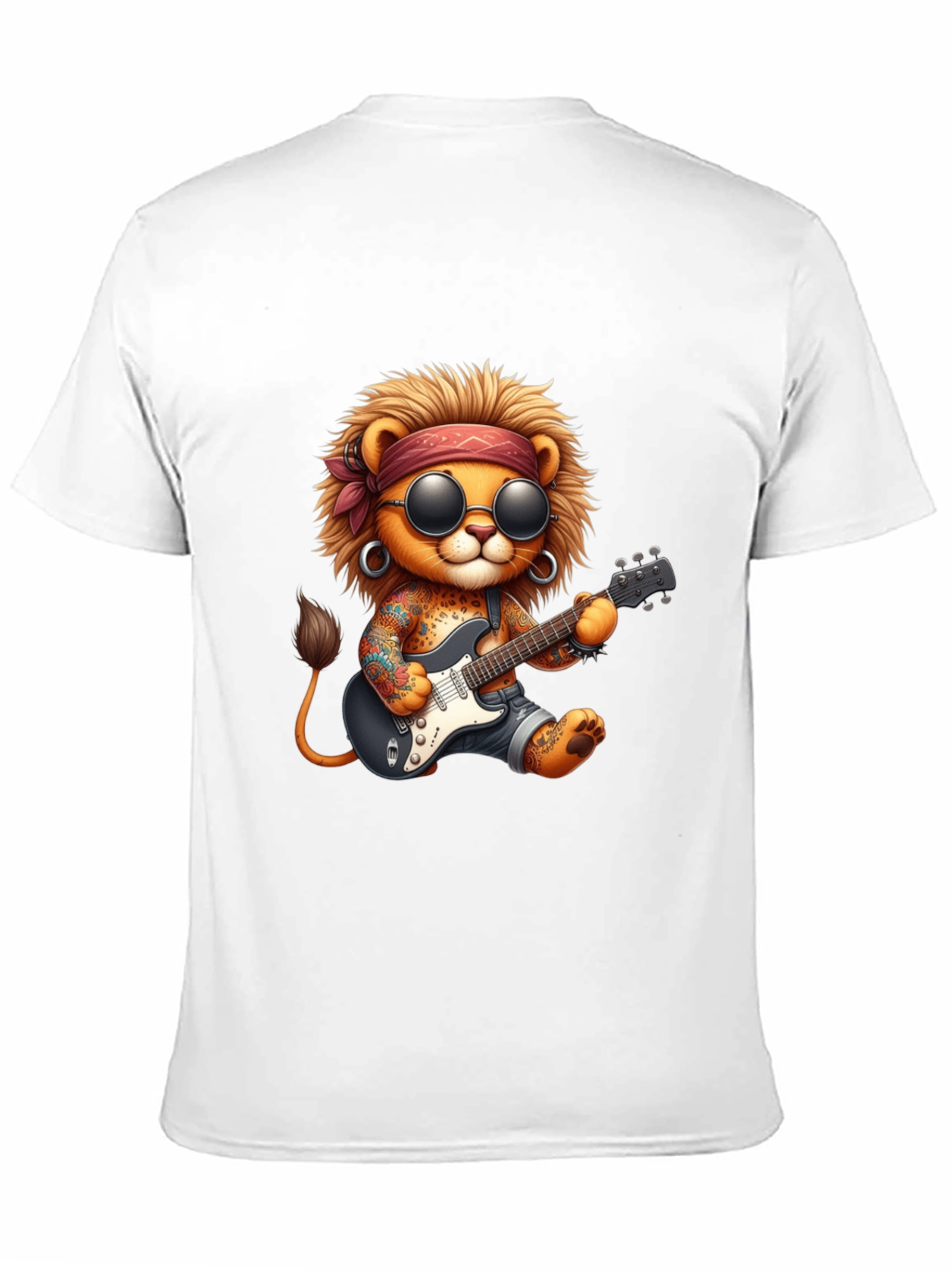 Black Cool Lion Guitarist Graphic Tee view 11