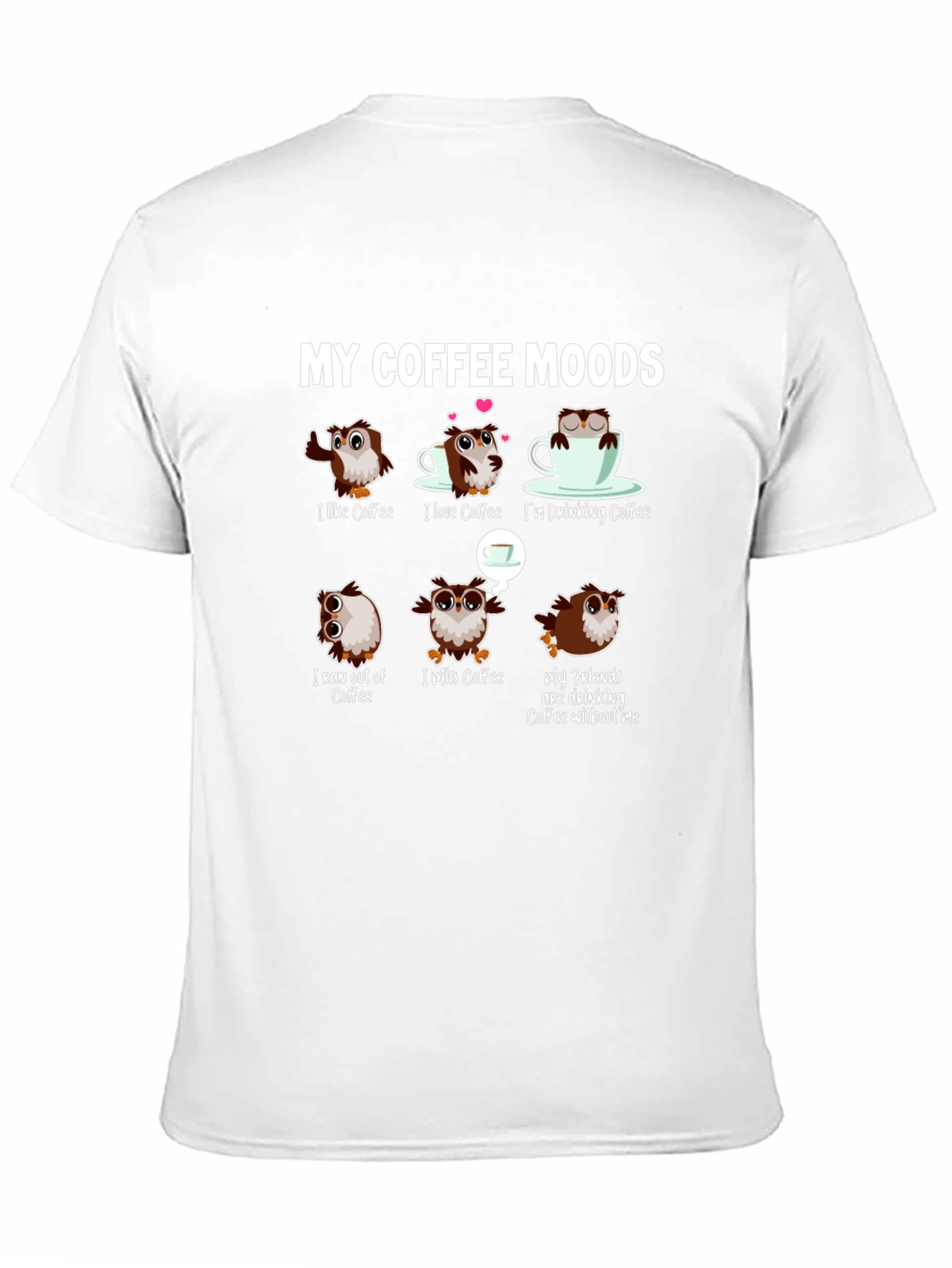 Black Coffee Moods Owl Graphic Tee - Funny Coffee Lover Shirt view 11