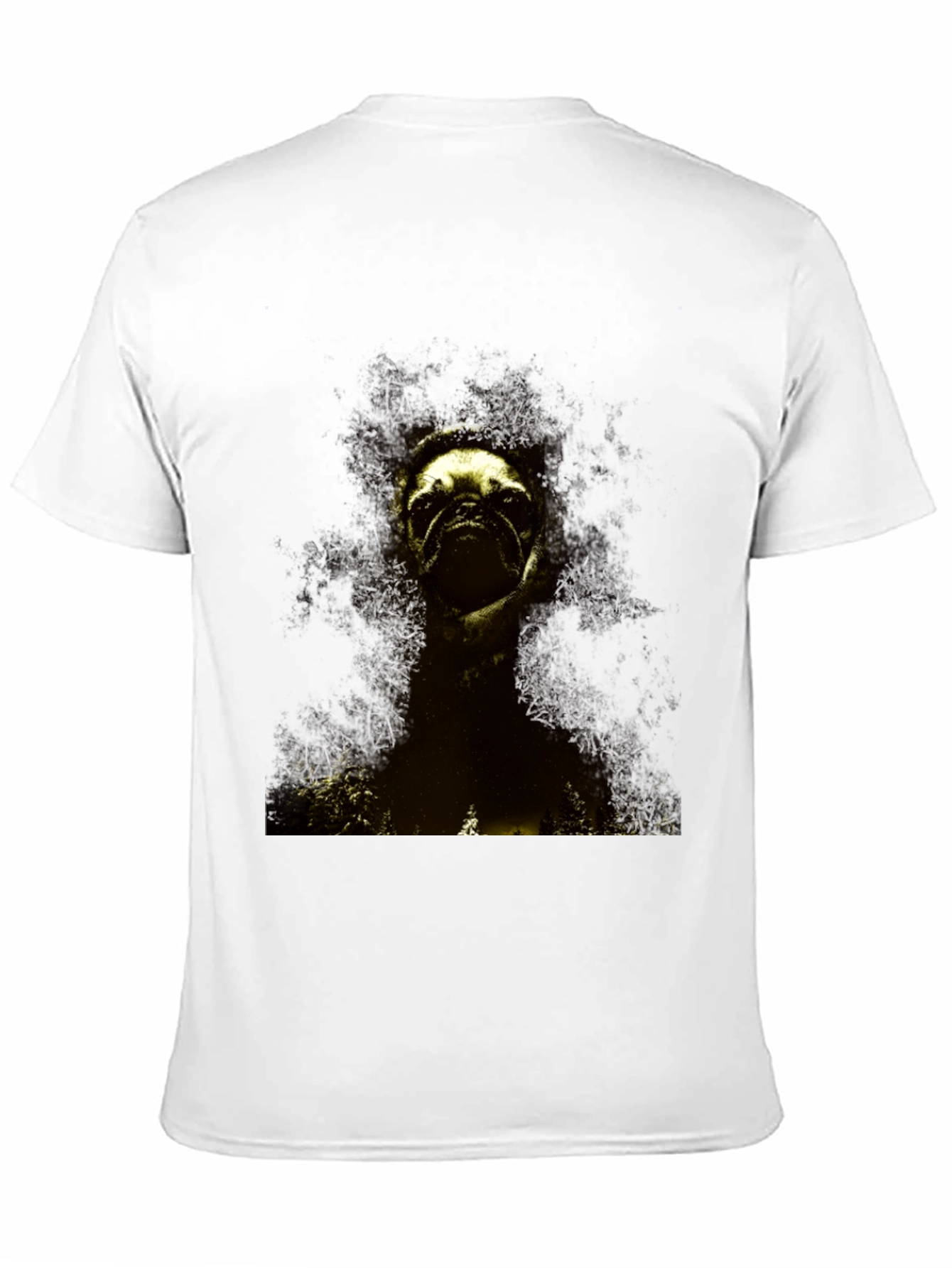 Black Pug in the Woods Black T-Shirt view 11