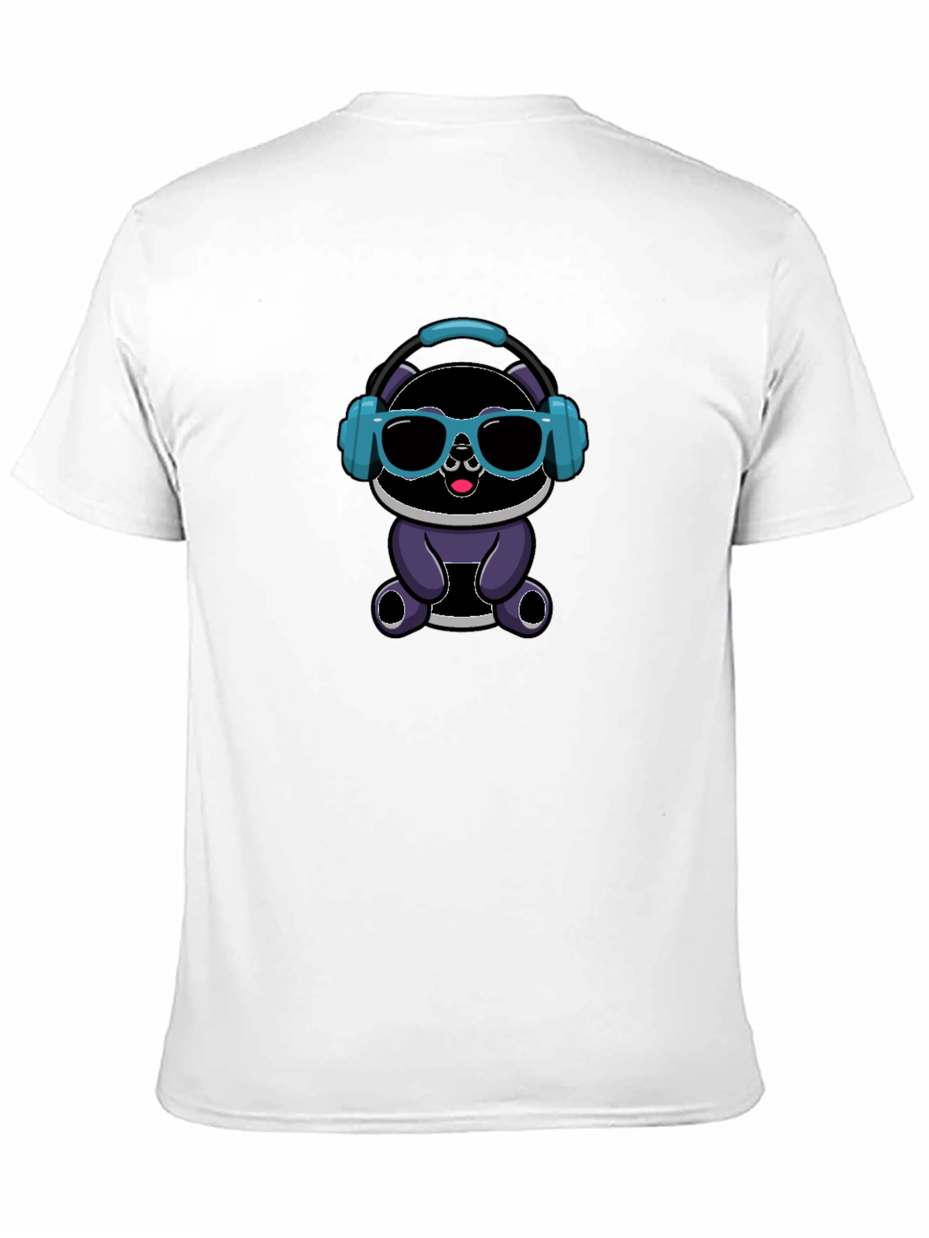 Black Cool Cartoon Panda with Headphones Black T-Shirt view 11