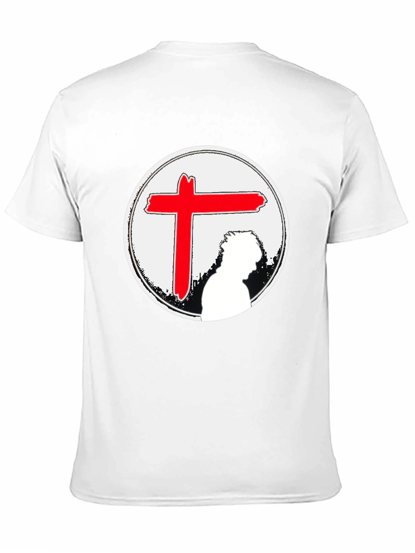 Black Graphic Tee with Red Cross & Figure view 11