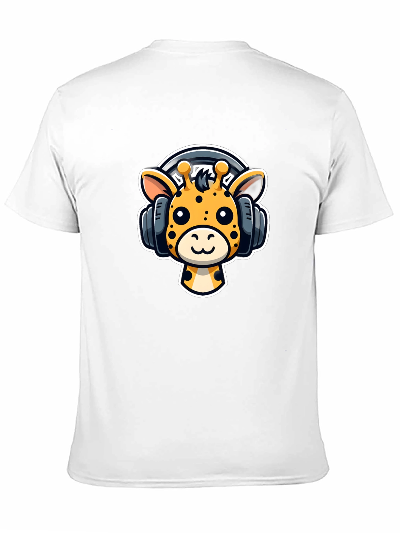 Black Cartoon Giraffe Headphones Graphic T-Shirt view 11