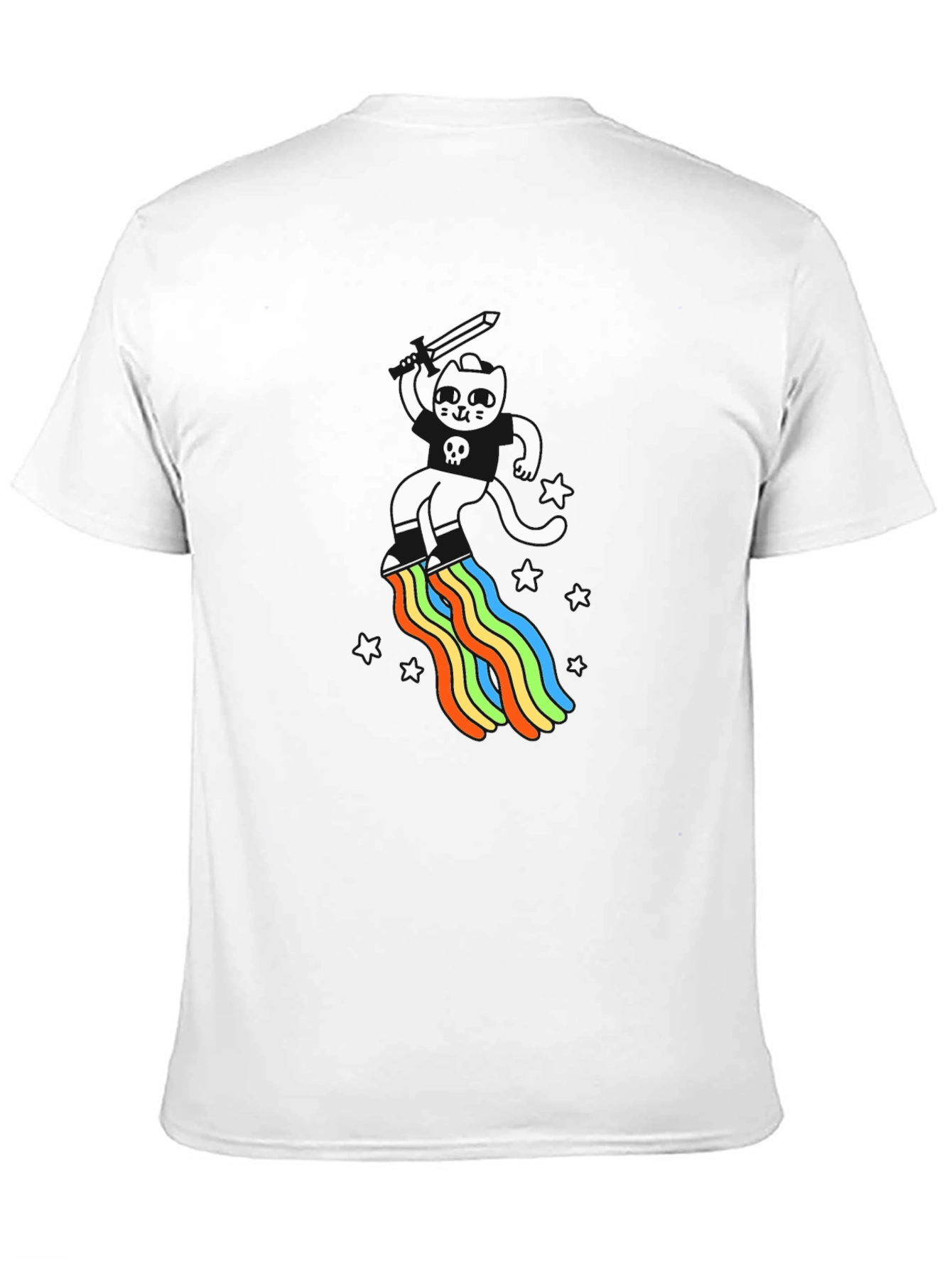 Black Cat Sword Rainbow Black T-Shirt view 11