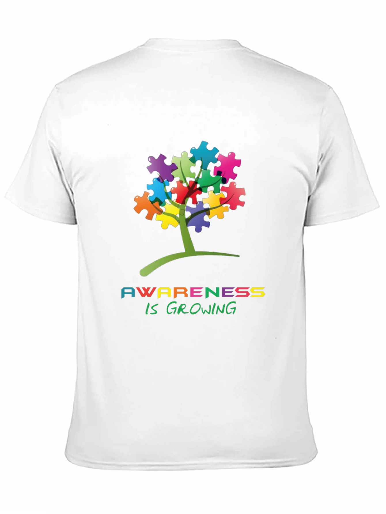 Black Autism Awareness Puzzle Tree T-Shirt view 11