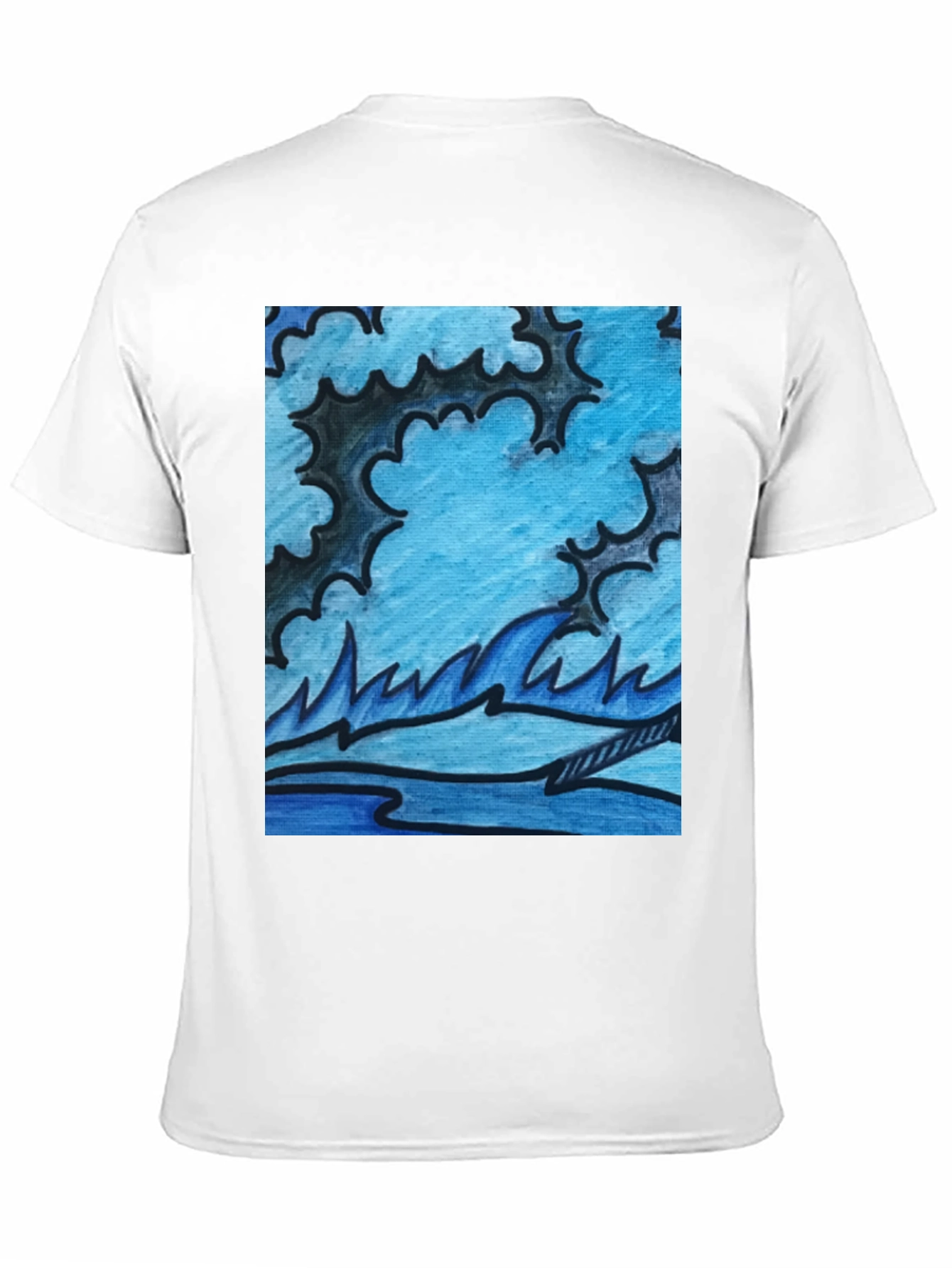 Black Abstract Blue Wave Graphic Black T-Shirt view 11