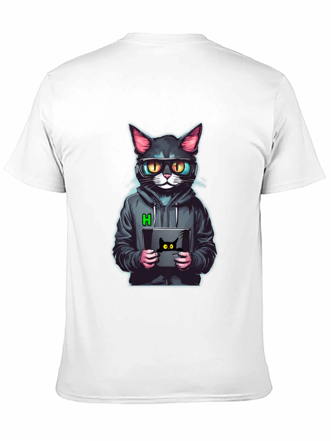 Black Hacker Cat T-Shirt - Cool & Unique Design view 11