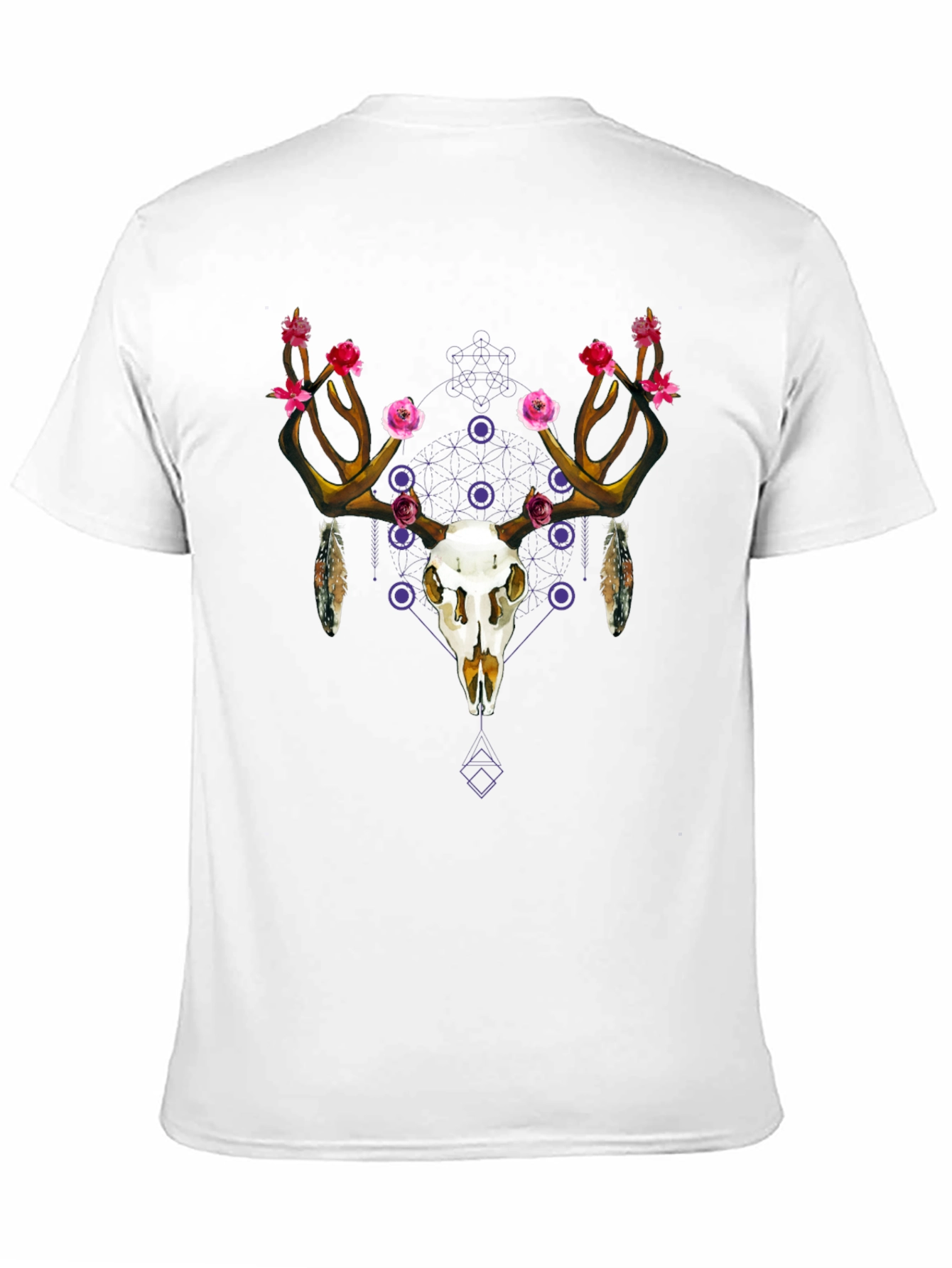 Black Floral Deer Skull Graphic Tee - Black Cotton view 11