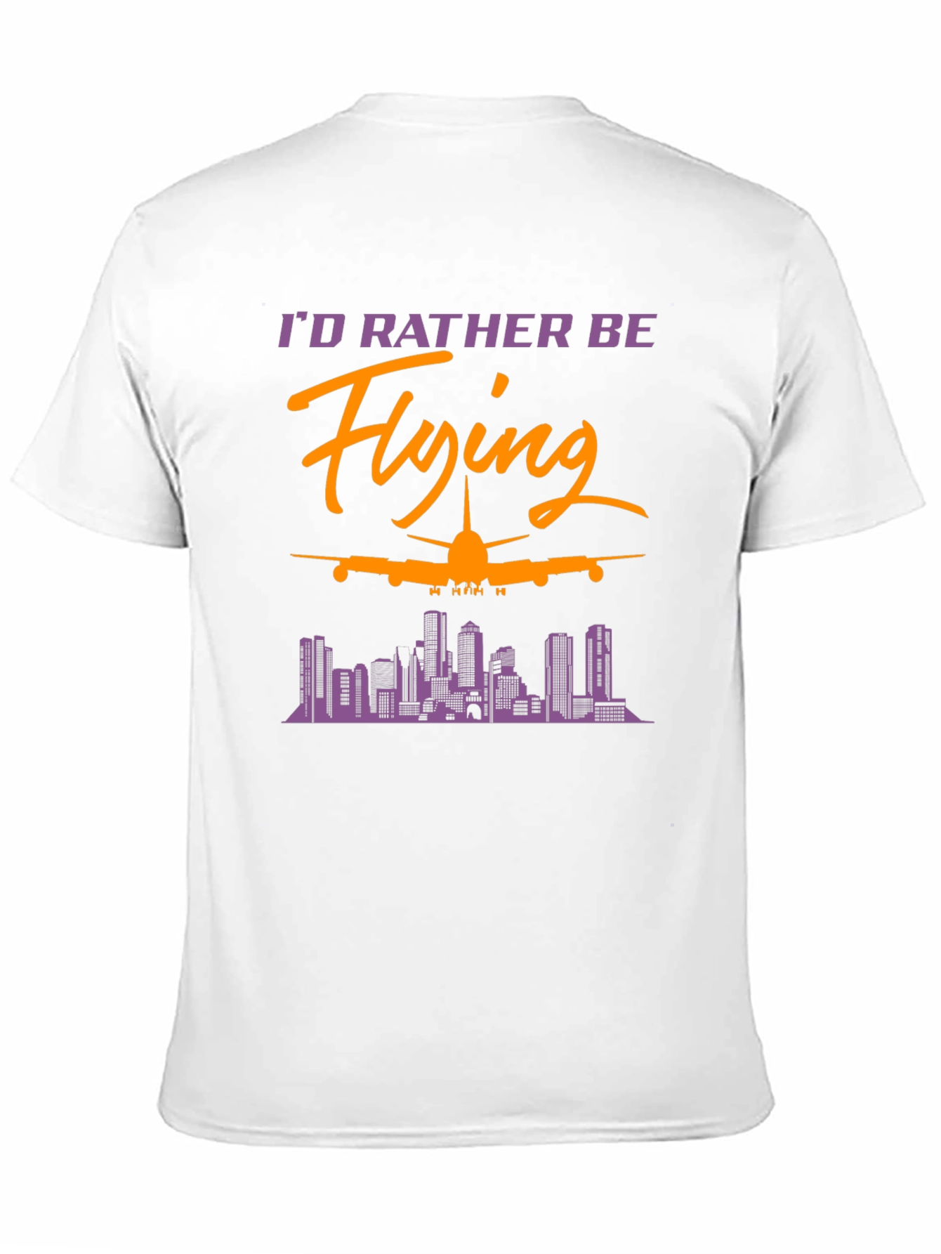 Black I'd Rather Be Flying T-Shirt: Airplane & City Skyline view 11