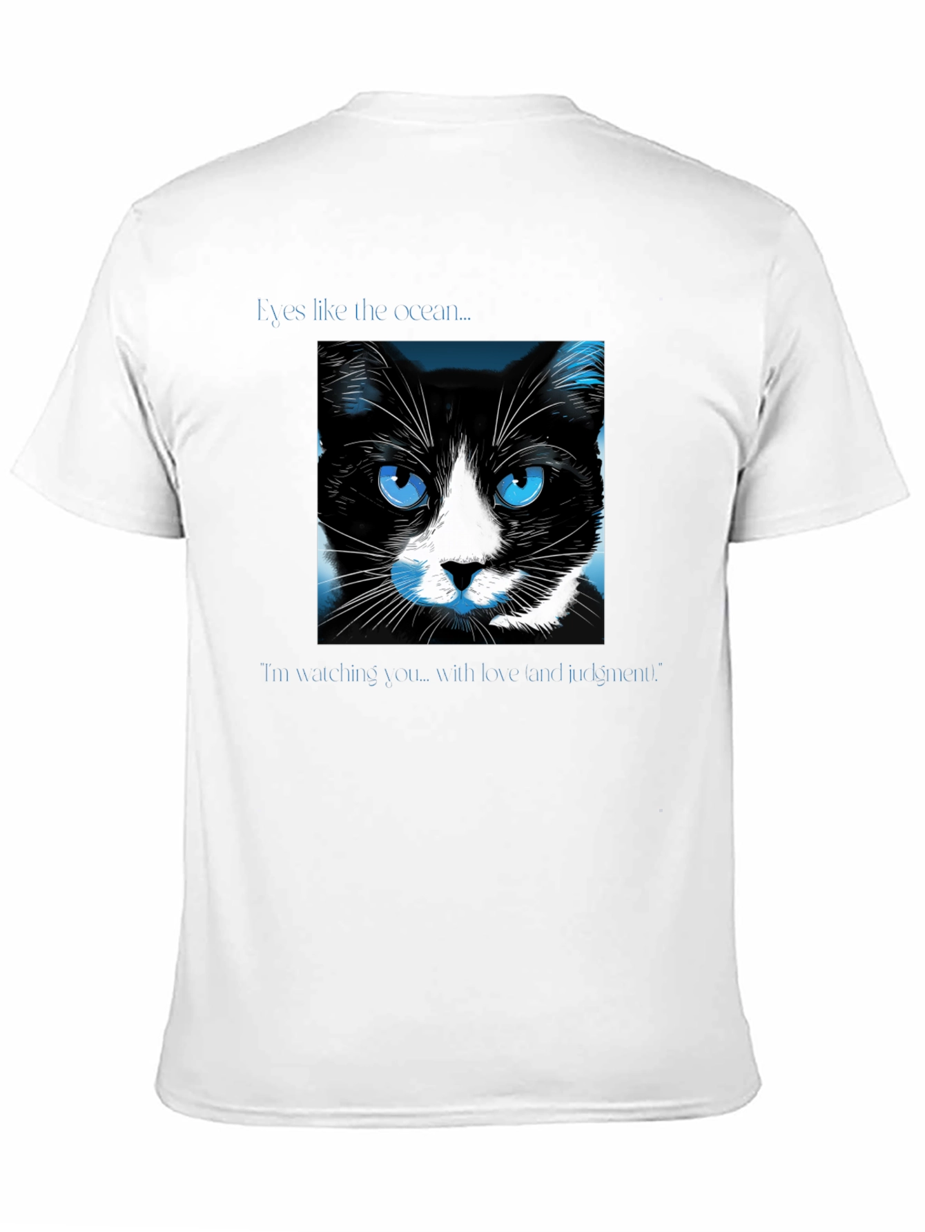Black Ocean Eyes Cat Graphic Tee - Soft Black Shirt view 11