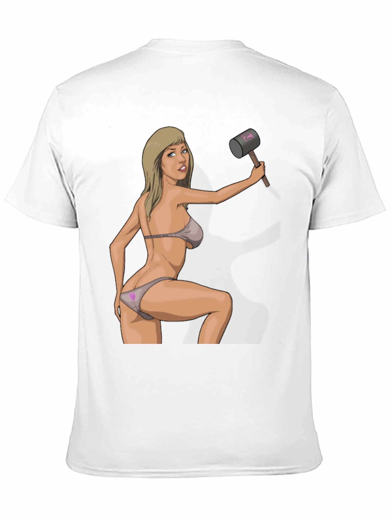 Black Humorous Graphic Tee - Sexy Woman with Hammer view 11