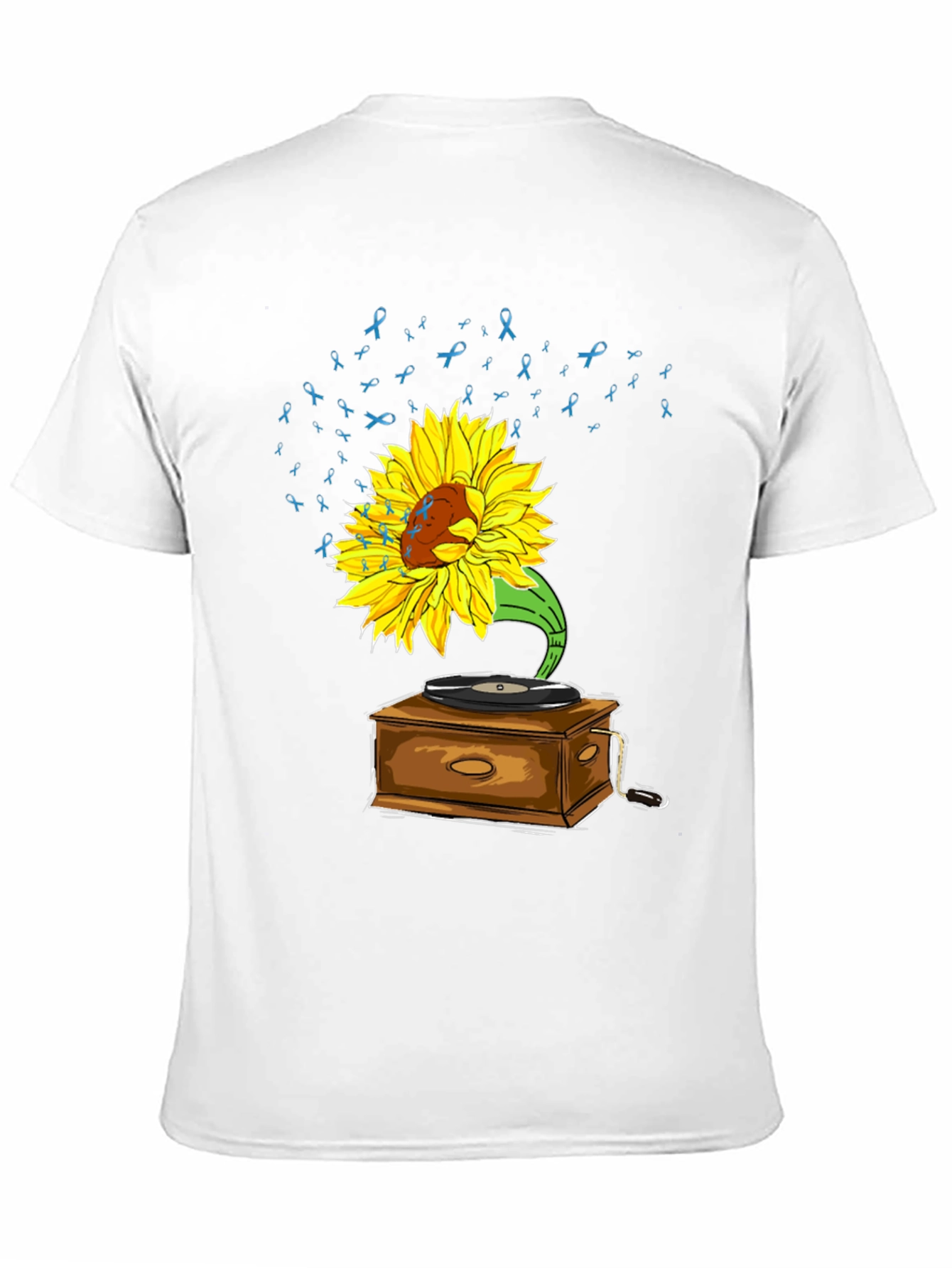 Black Sunflower Gramophone Tee - Awareness Ribbon Music Shirt view 11
