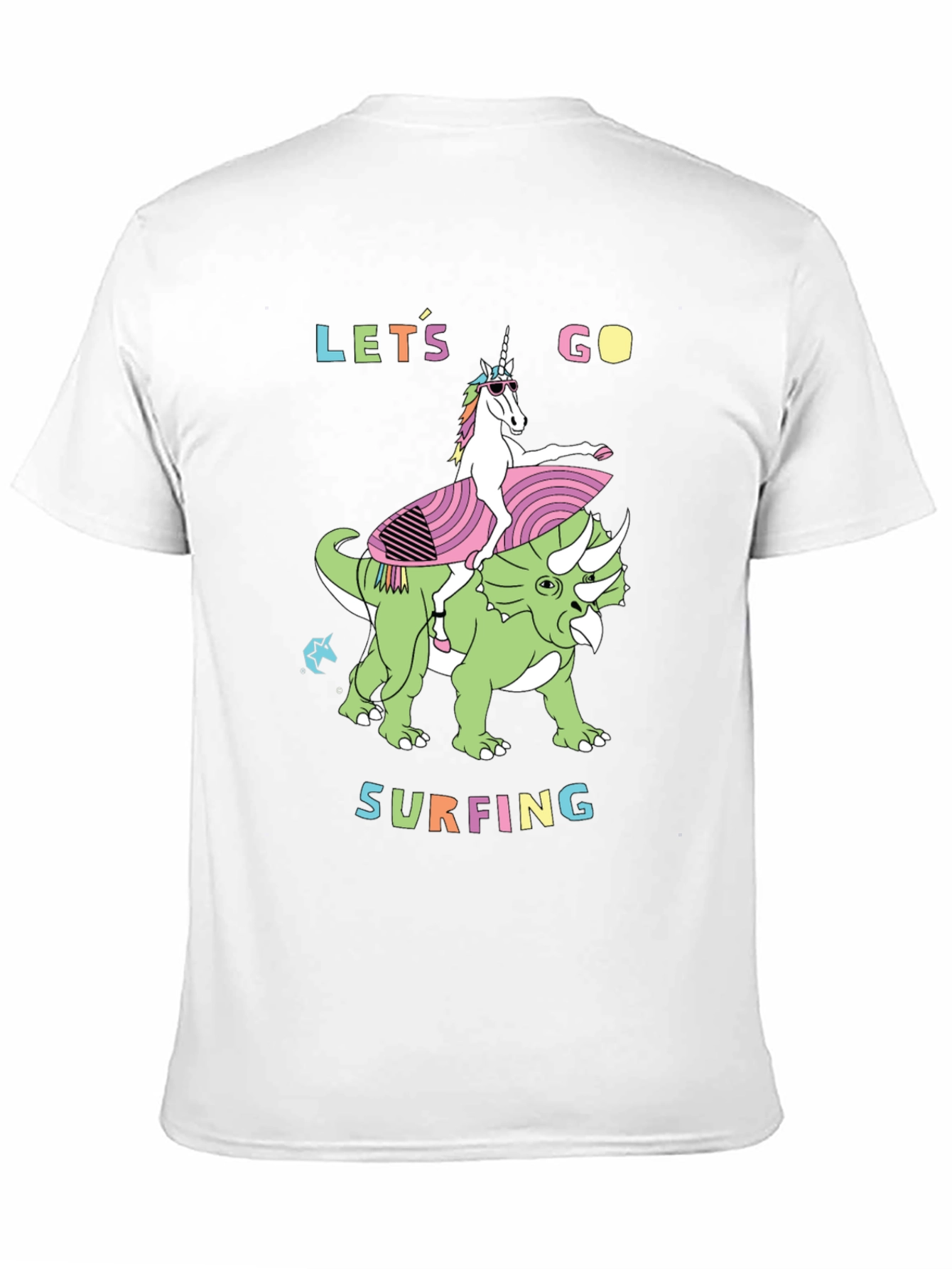 Black Unicorn Riding Dinosaur Graphic Tee - Let's Go Surfing view 11