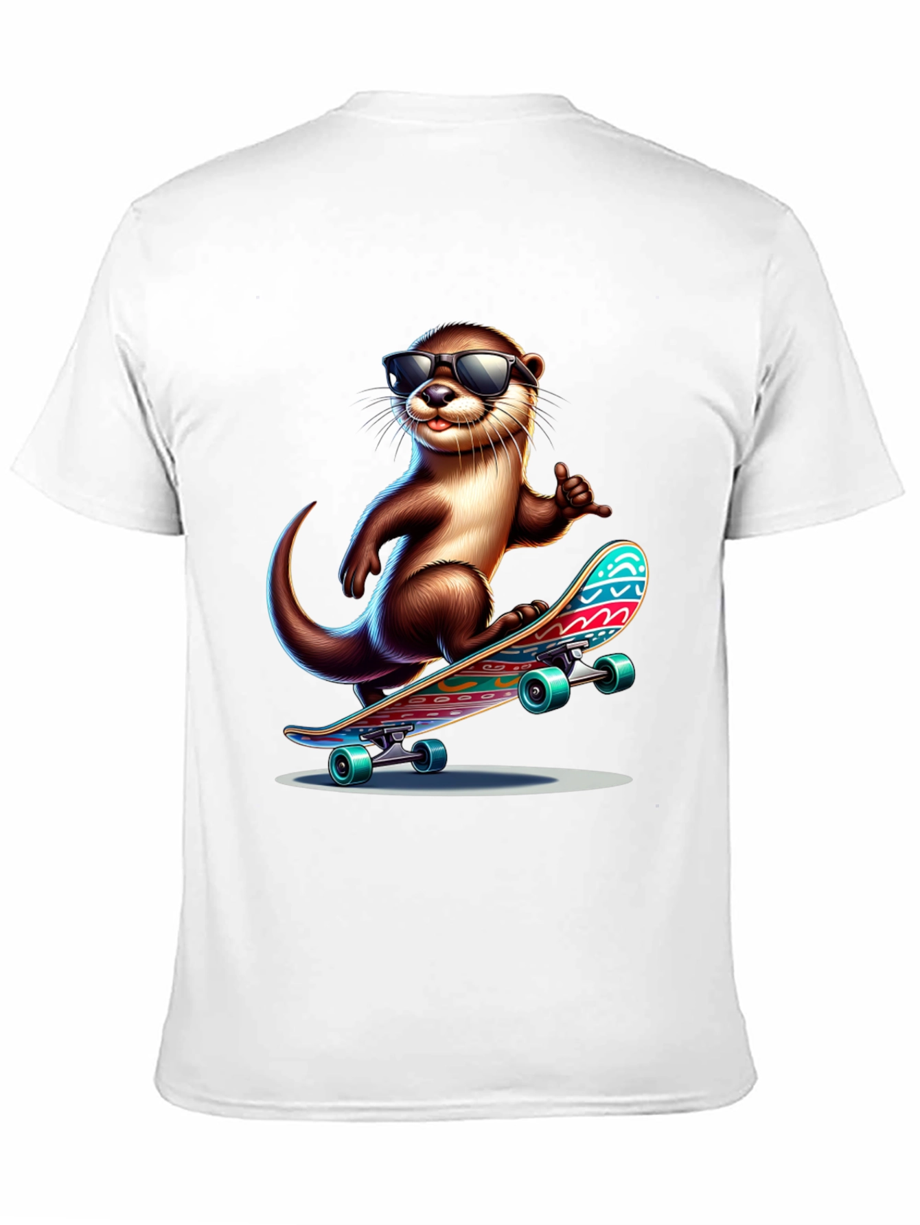 Black Cool Otter Skateboard T-Shirt - Black Cotton Tee view 11