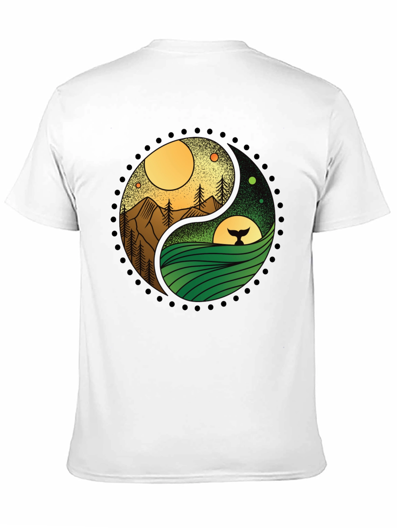 Black Yin Yang Nature T-Shirt - Mountain & Ocean Design view 11