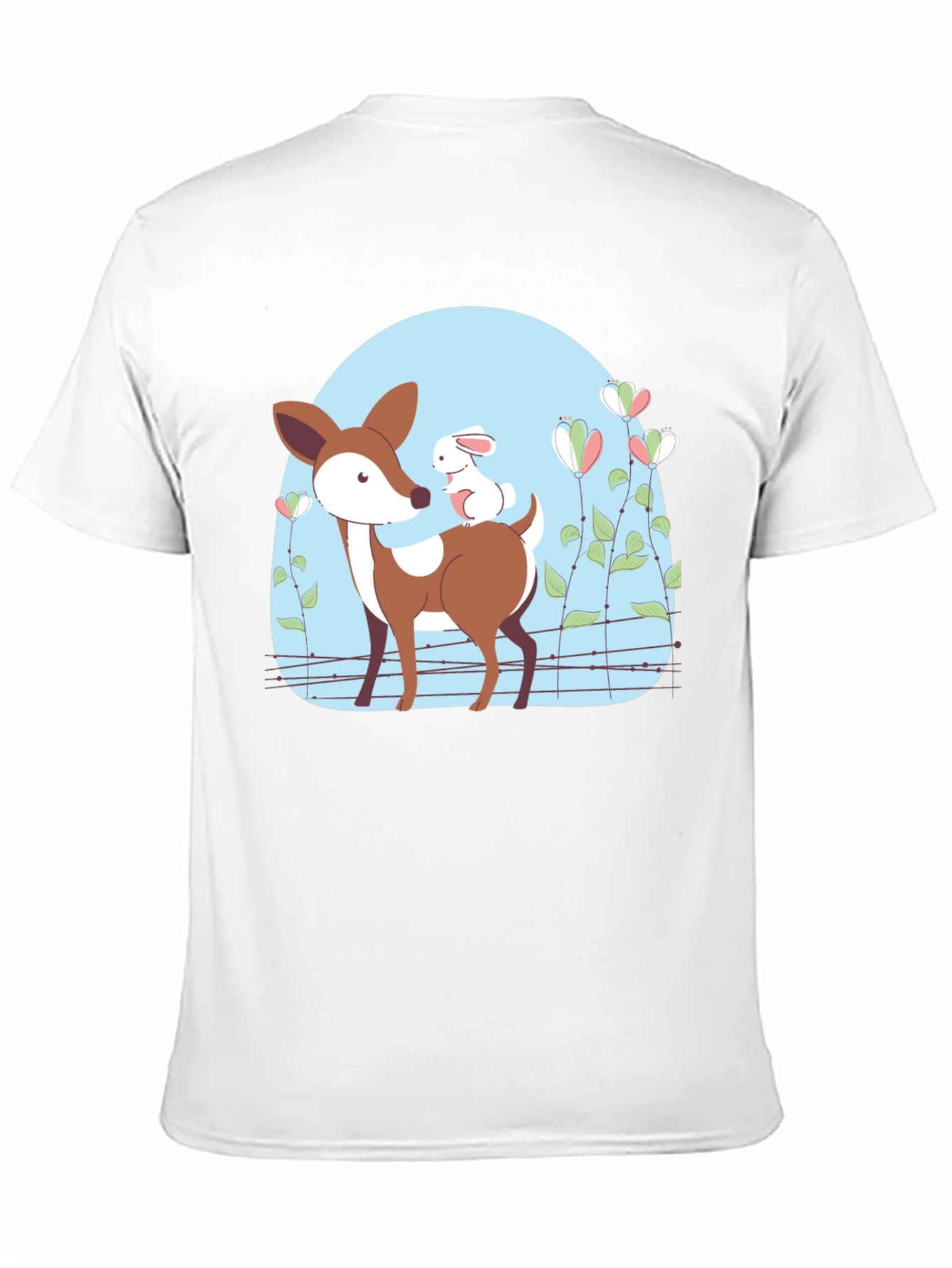 Black Cute Deer & Rabbit Graphic Black T-Shirt view 11