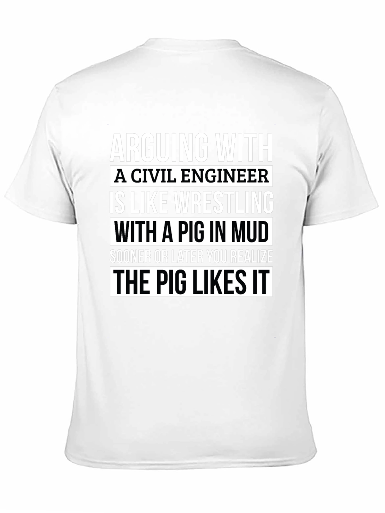 Black Civil Engineer Pig in Mud T-Shirt view 11