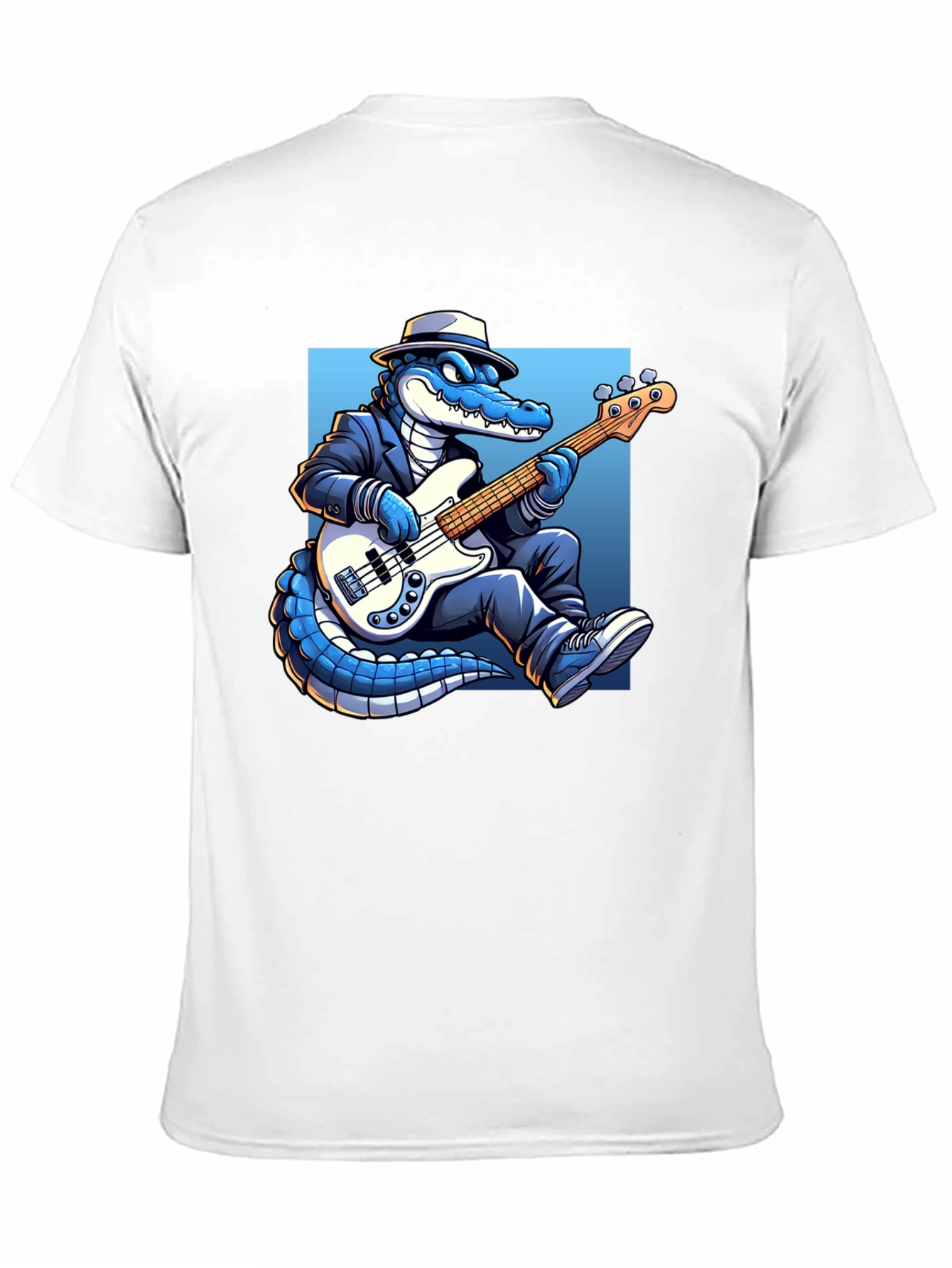 Black Cool Gator Playing Bass Guitar T-Shirt view 11