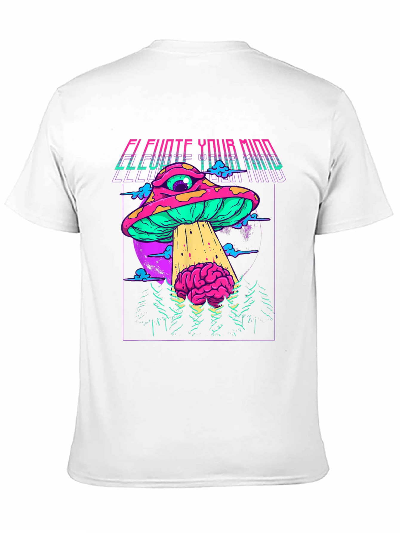 Black Elevate Your Mind Graphic T-Shirt - Retro Psychedelic Mushroom UFO view 11