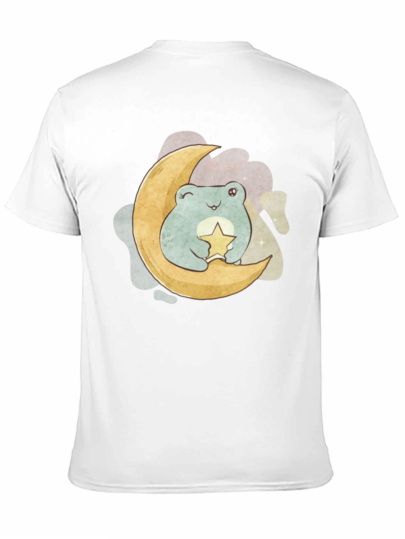 Black Cute Frog on Moon Graphic Tee - Black Cotton T-Shirt view 11