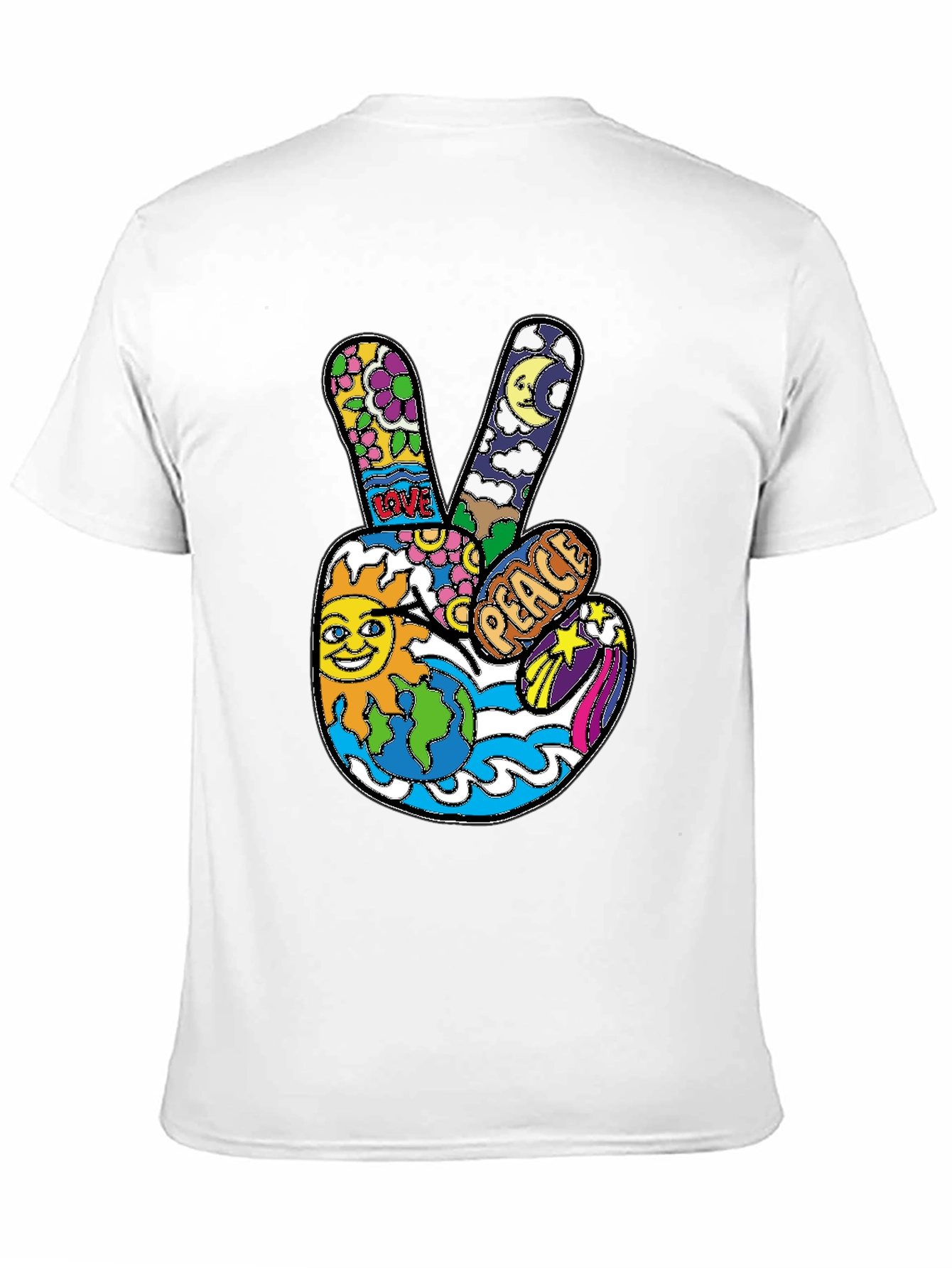 Black Peace Sign Graphic T-Shirt - Retro Hippie Style view 11