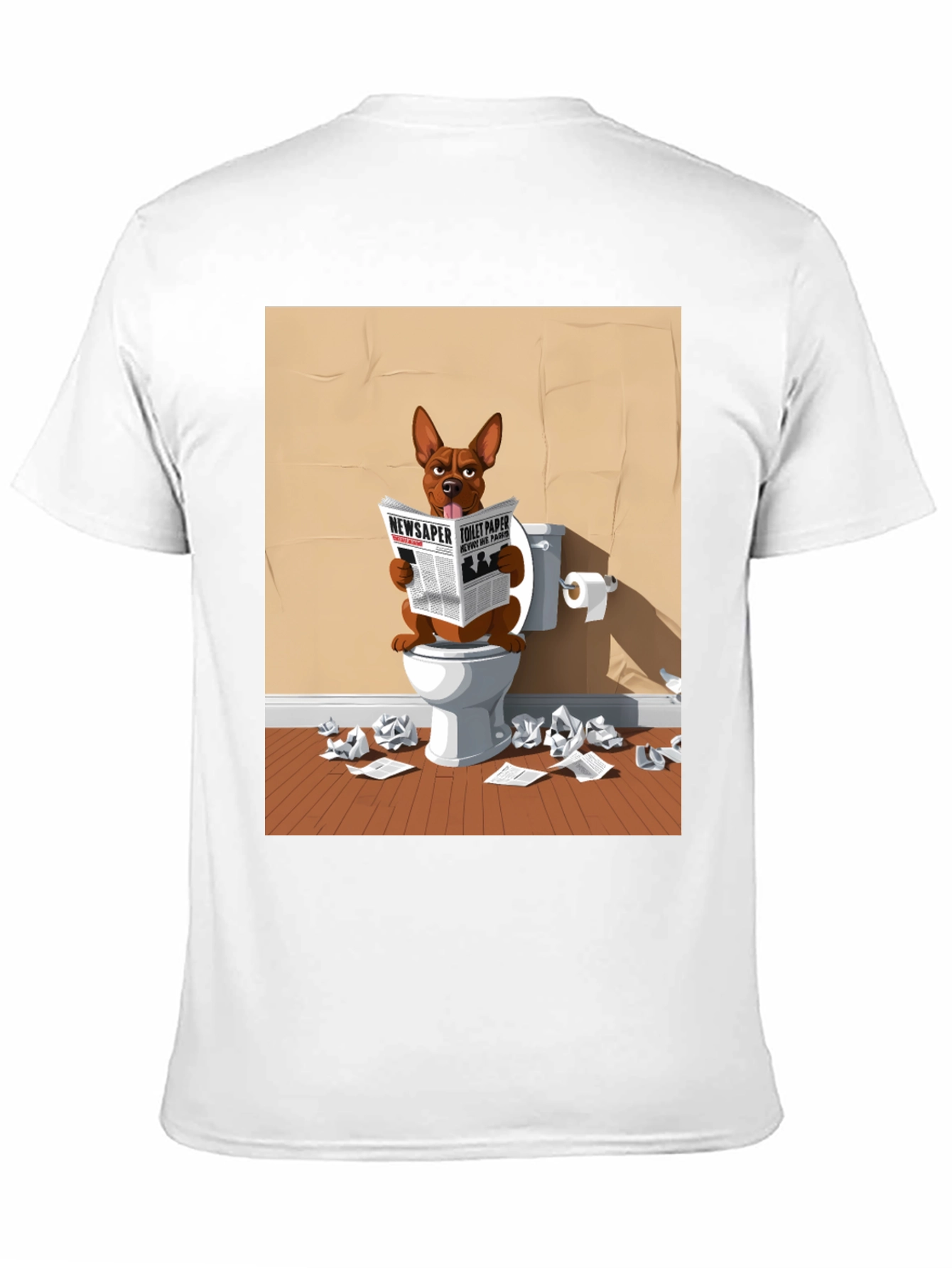 Black Dog on Toilet Reading Newspaper Graphic Tee view 11
