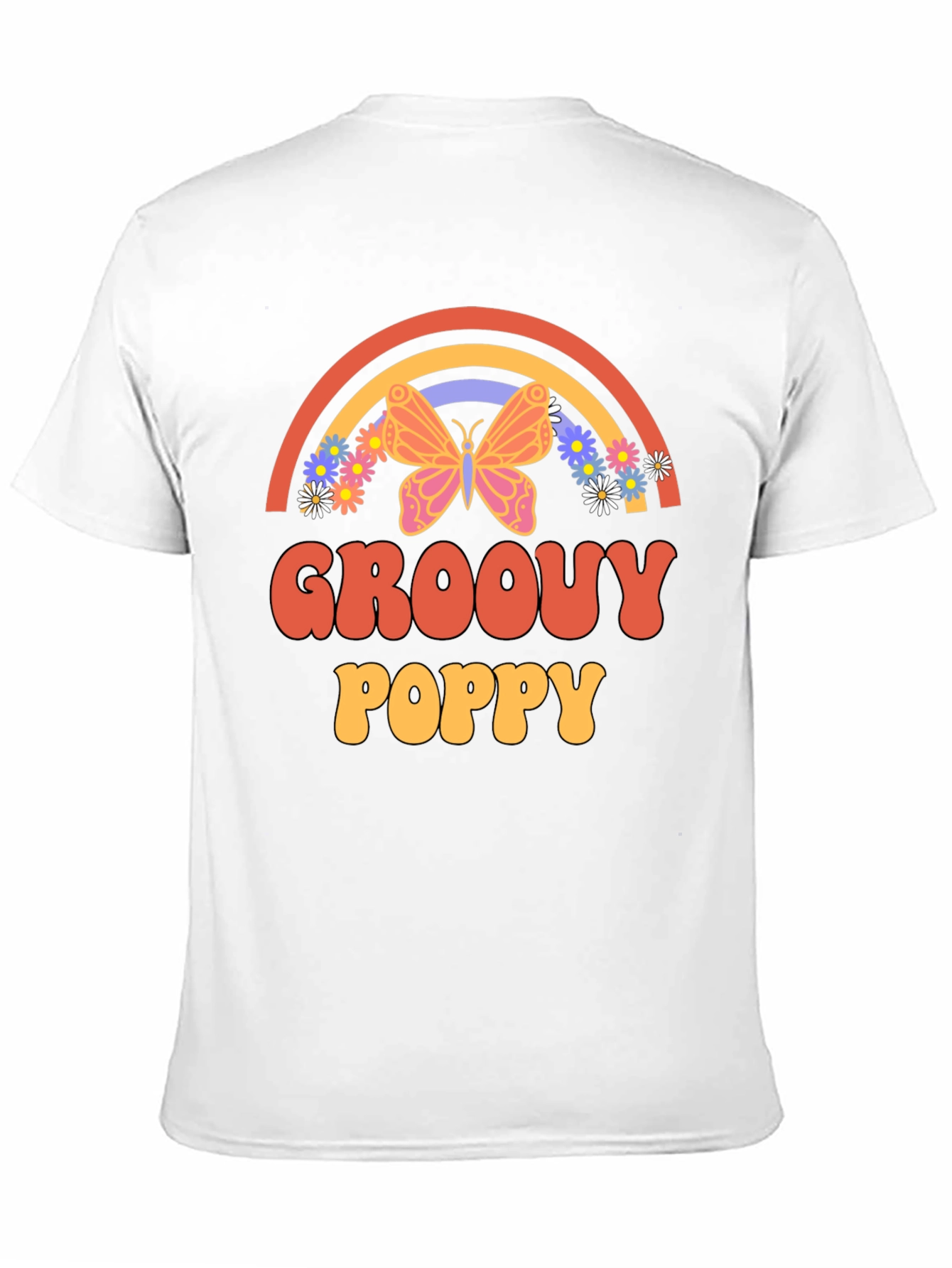 Groovy Poppy Graphic Tee - Retro Rainbow Butterfly - 11