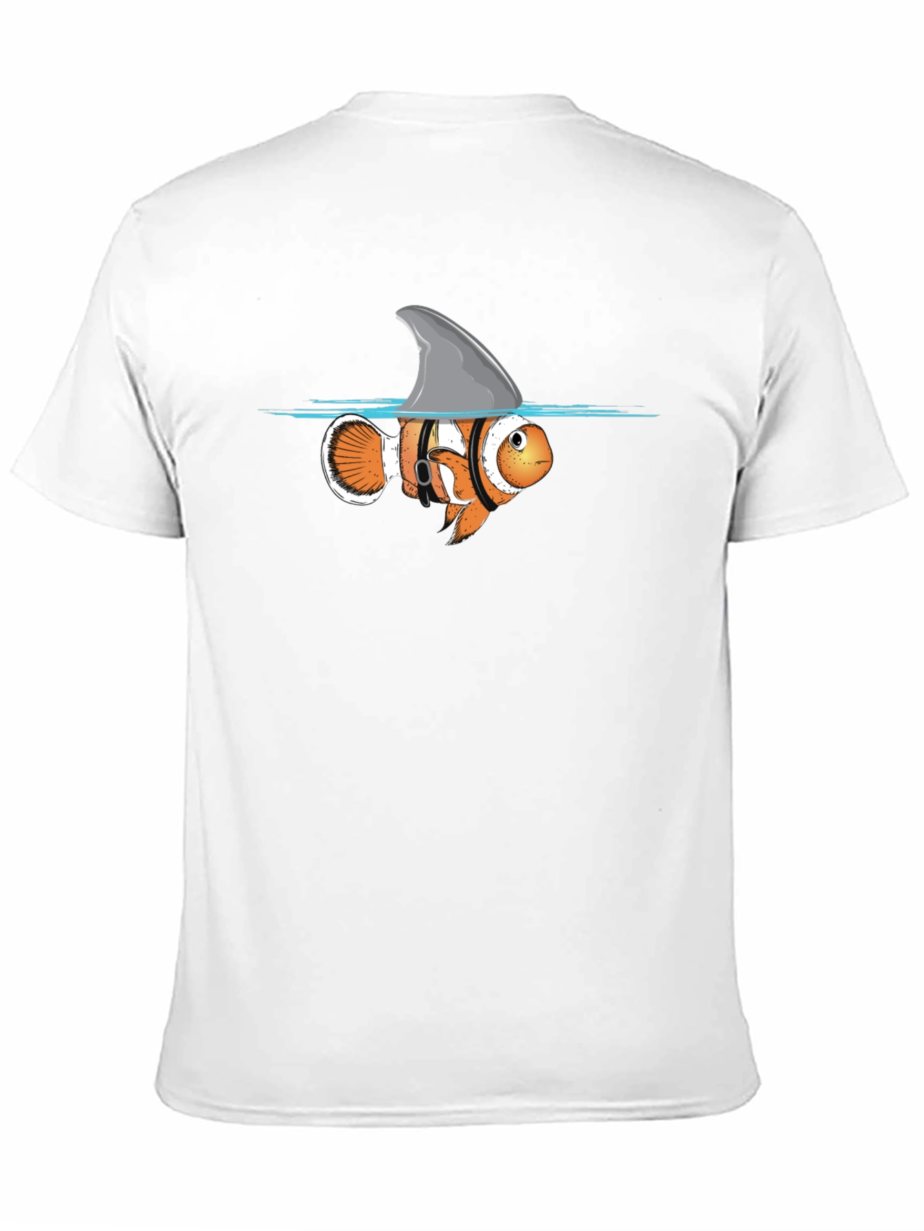 Black Funny Clownfish Shark Fin Graphic T-Shirt view 11