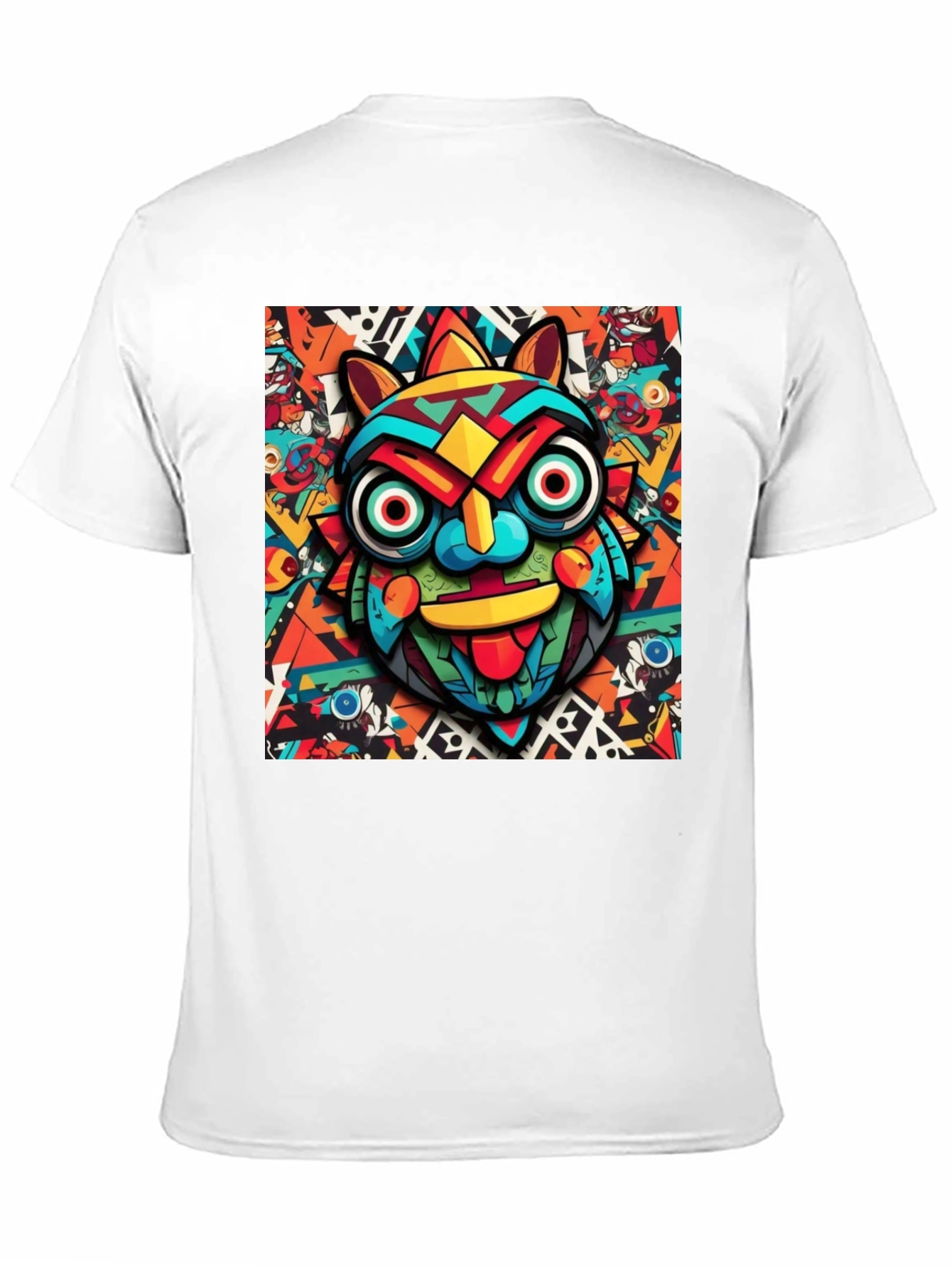 Black Bold Graphic Tee - Colorful Tribal Mask Design view 11