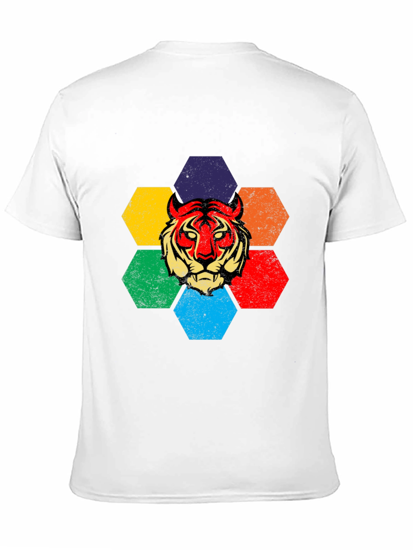 Black Retro Tiger Graphic Tee - Colorful Hexagon Design view 11