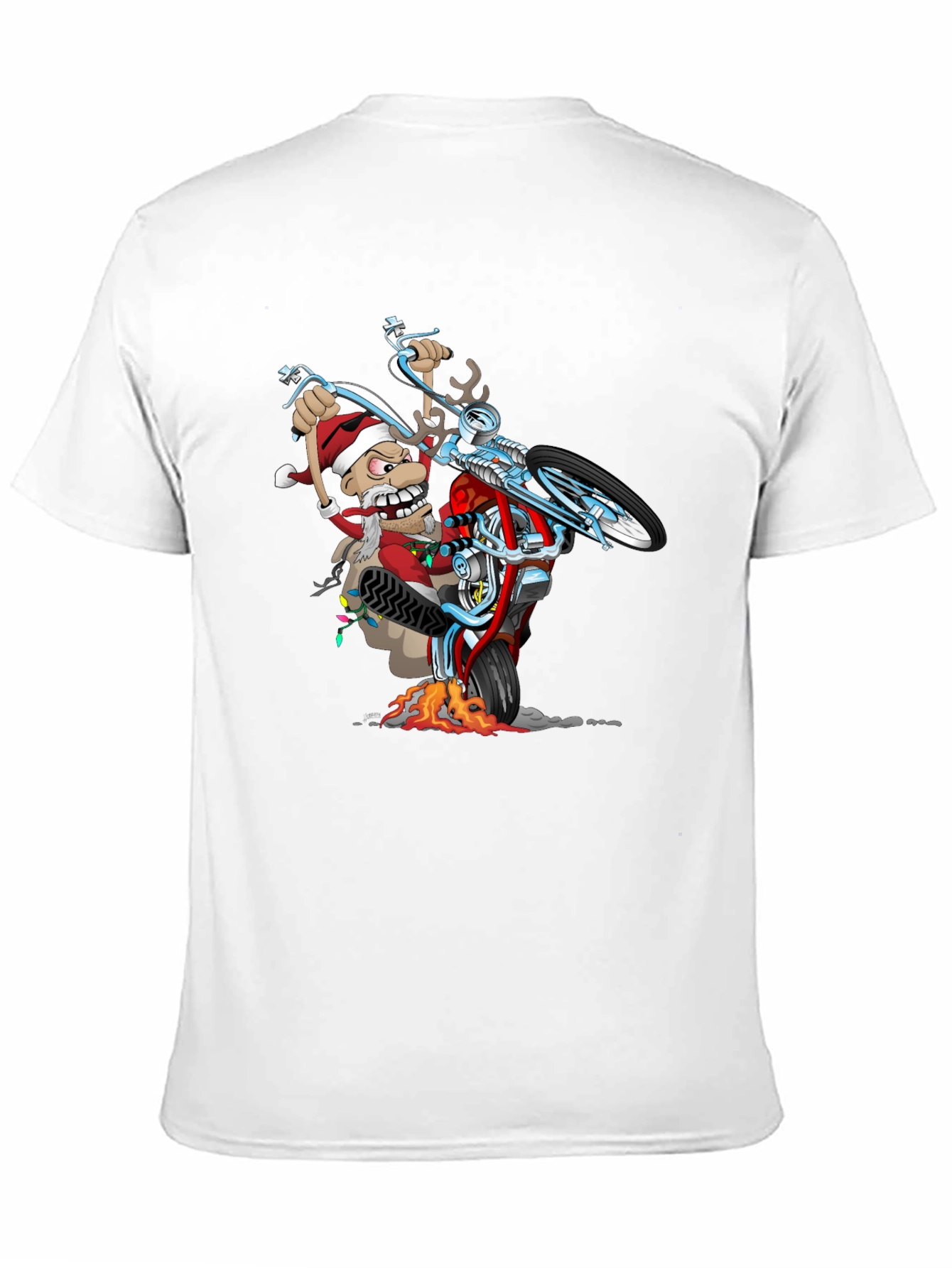 Black Santa Biker T-Shirt - Holiday Motorcycle Wheelie Tee view 11